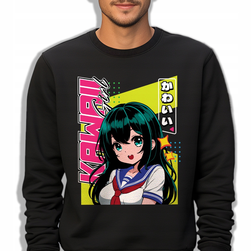 Pánská Mikina Dresová Černá Velikost XL Kawaii Girl Anime Styl MIX Vzorů