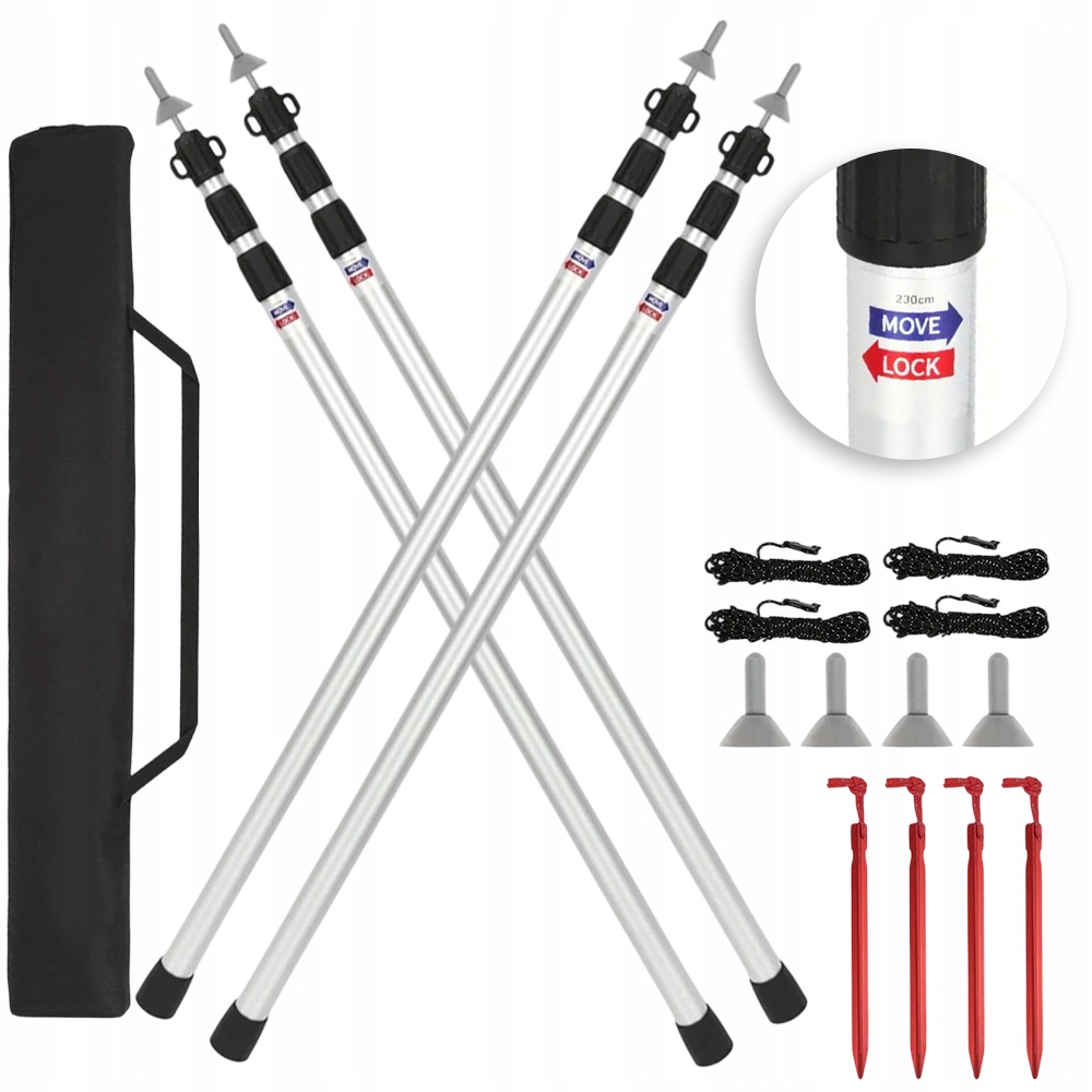 4 Nastavitelné Stanové Sloupky 93.5-234.5 CM Z Hliníku Pro Rybáře