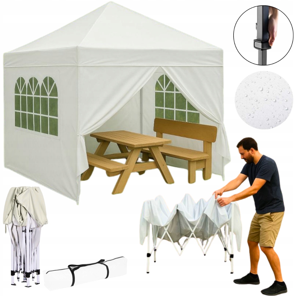 Pawilon Automatyczny 3x3 M Ogrodowy Wodoodporny Namiot Ekspresowy 4 Ściany