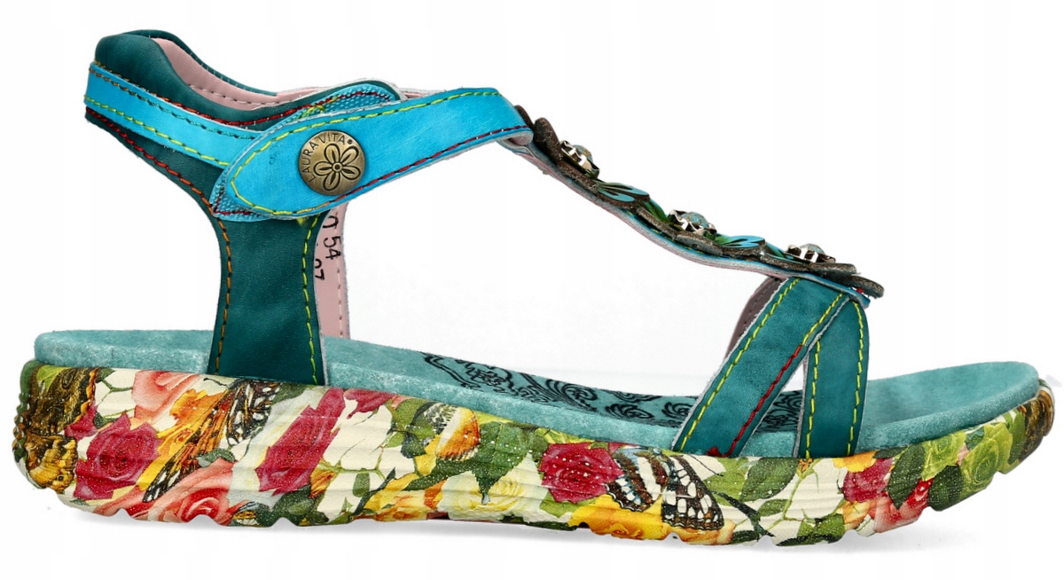 Sandały Laura Vita Sanao 54 Turkusowe Skórzane Francuskie R. 40