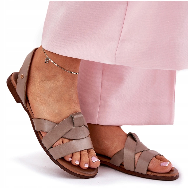 Kožené Pohodlné Nazouvací Sandály Tmavě Béžové Zazoo 40185 36