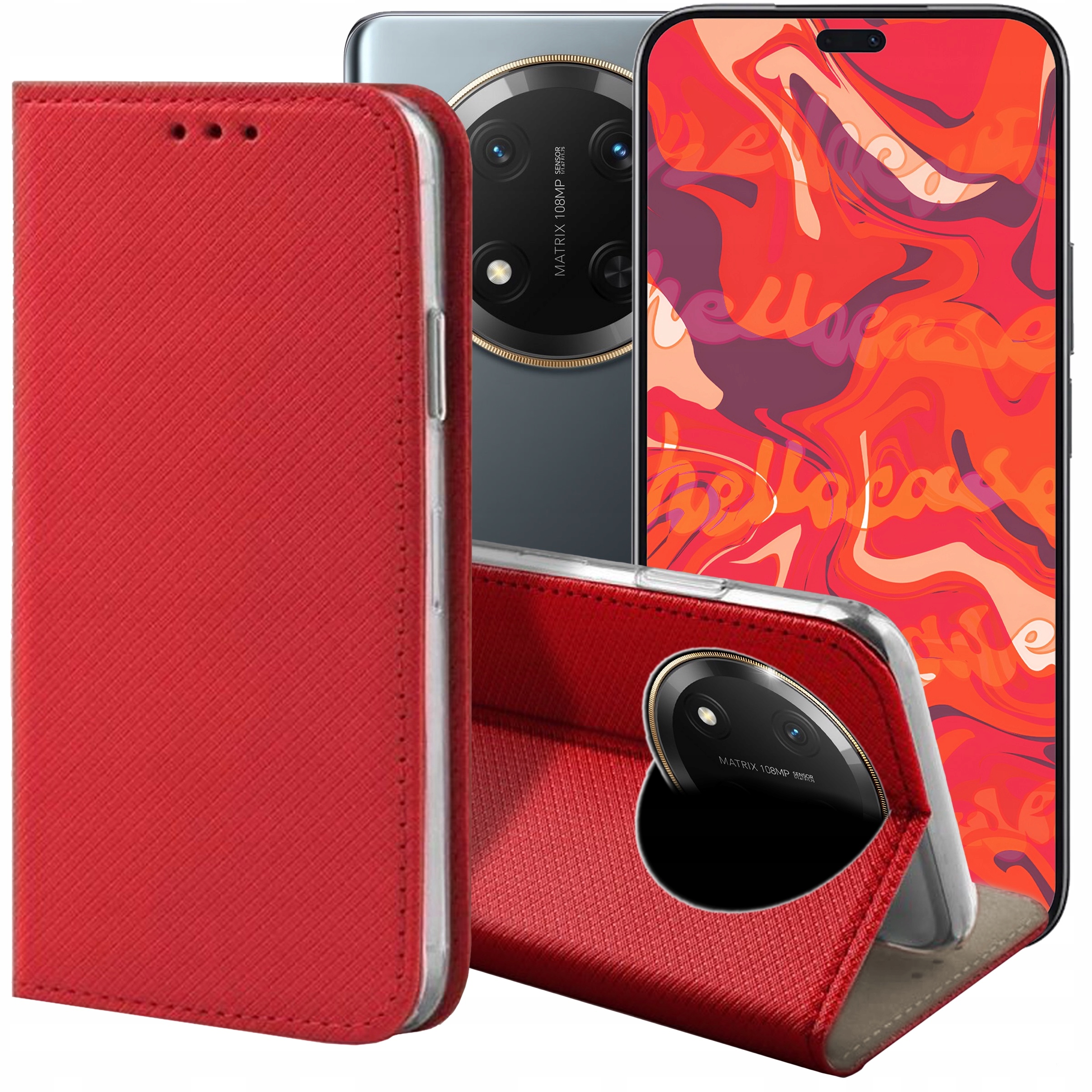 Etui Z Klapką Do Honor MAGIC7 Lite Czerwone Zamykane Magnetyczne Kabura