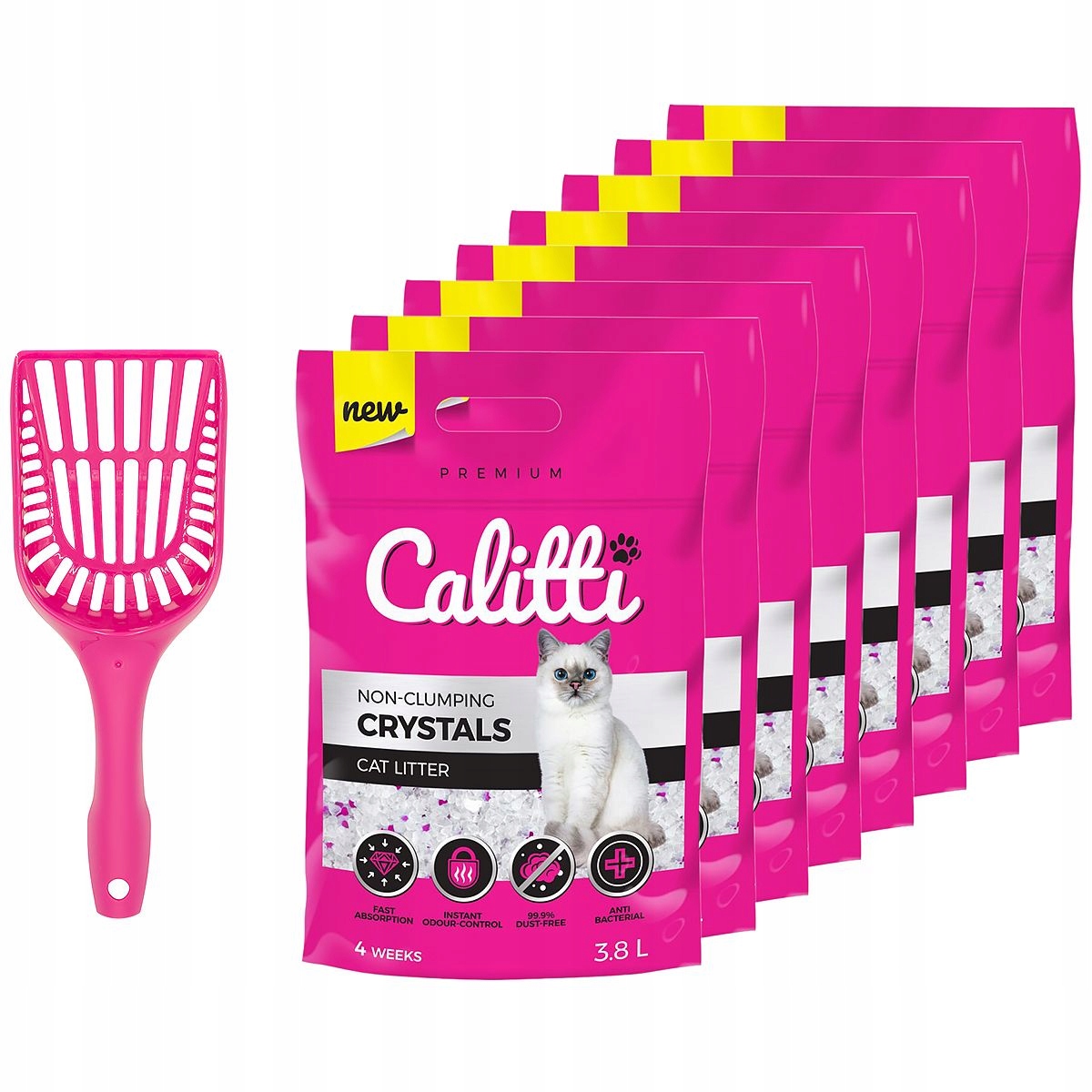 Levně Silikonové stelivo pro kočky Calitti 8x3,8 l Bonus