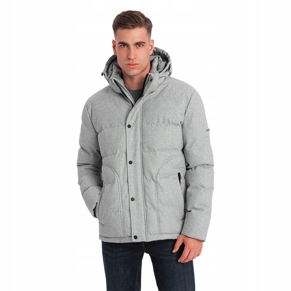 Pánská zateplená bunda světle šedá s odepínací kapuce Ombre OM-JAHP-0203 V3 XL