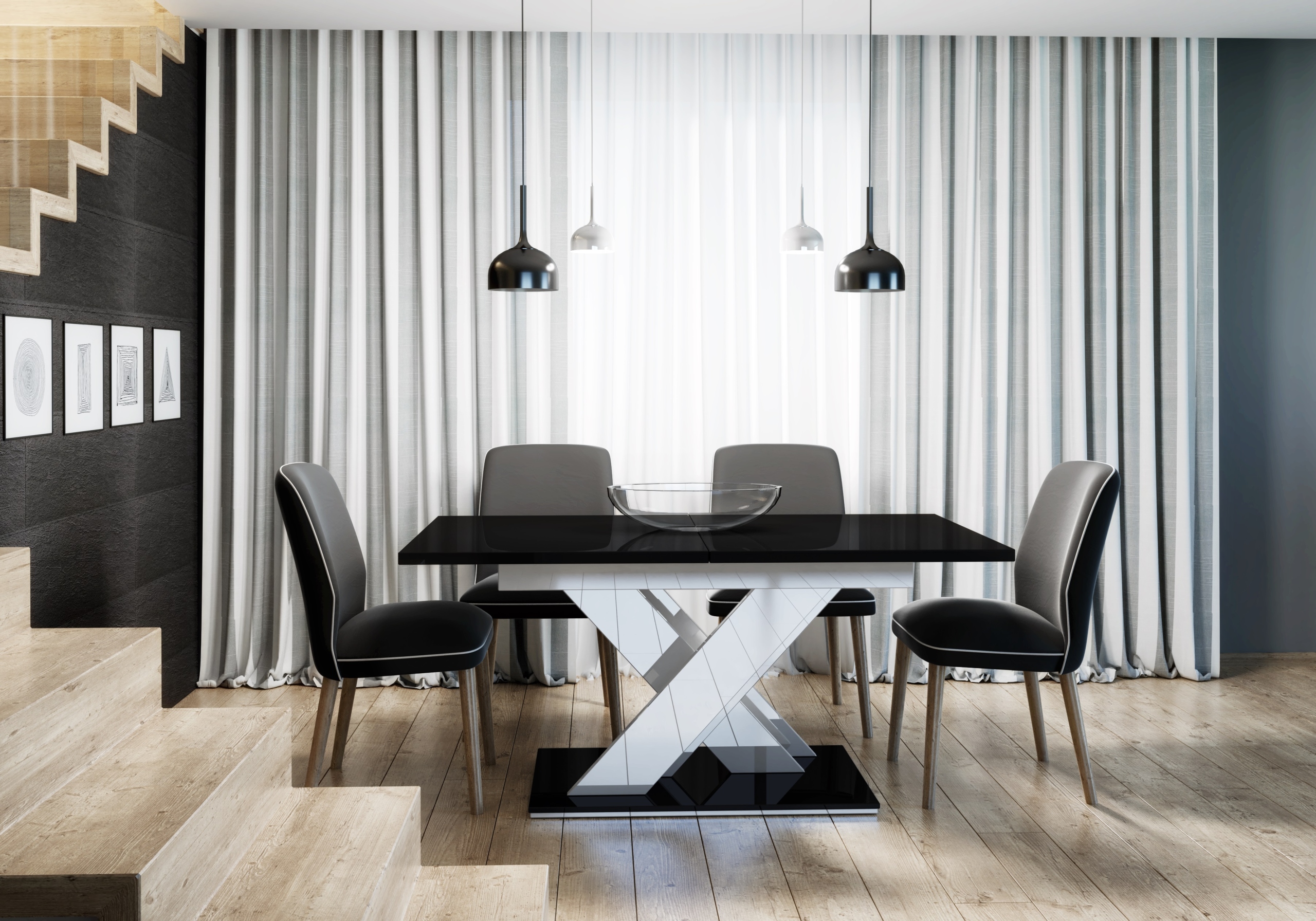 Stół rozkładany 140-180 Czarny+Biały Połysk+GRATIS Kod producenta 4639