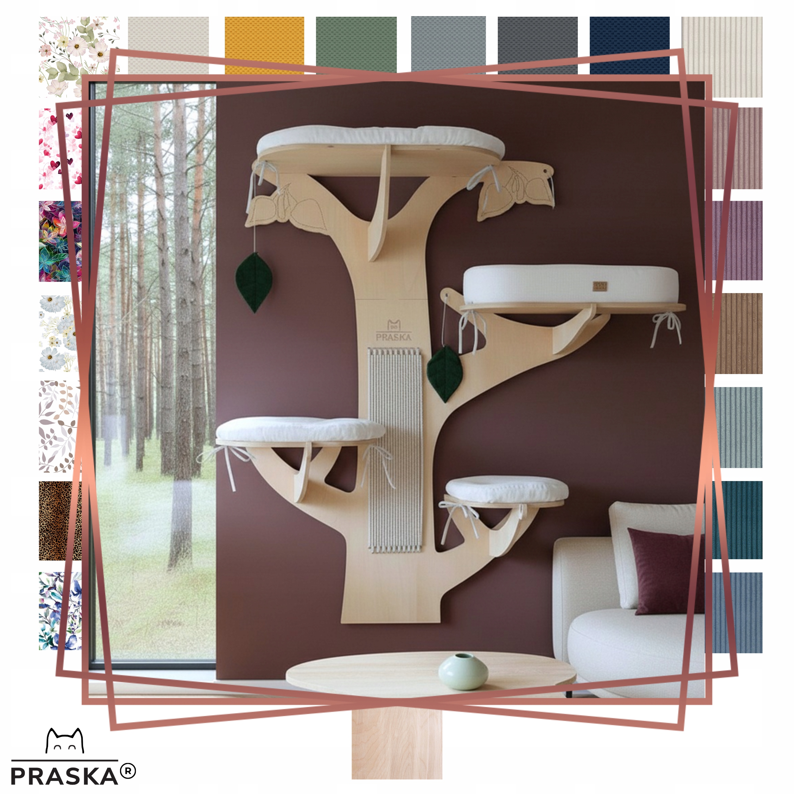 Praska Škrabadlo pro kočky na zeď Strom Bříza 146x160x40 cm Natural