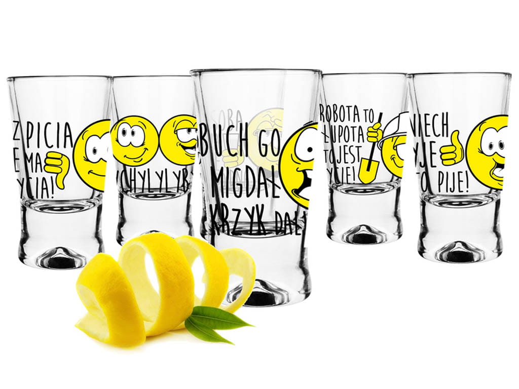 Kieliszki do wódki ŚMIESZNE 25 ml komplet 6 sztuk Stan opakowania oryginalne