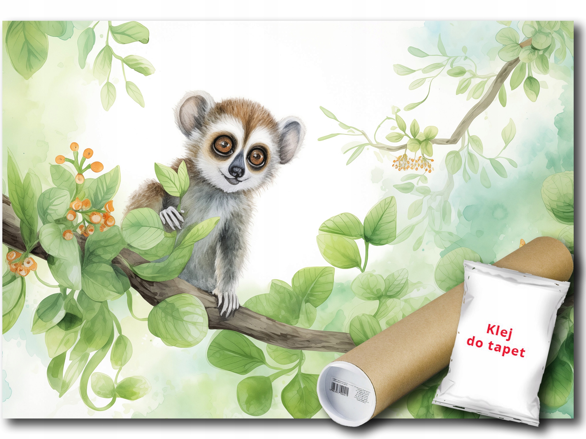 Vinylová Fototapeta Lemur Zvíře Zvířátko Větev Dřevo Zeleň 416x290