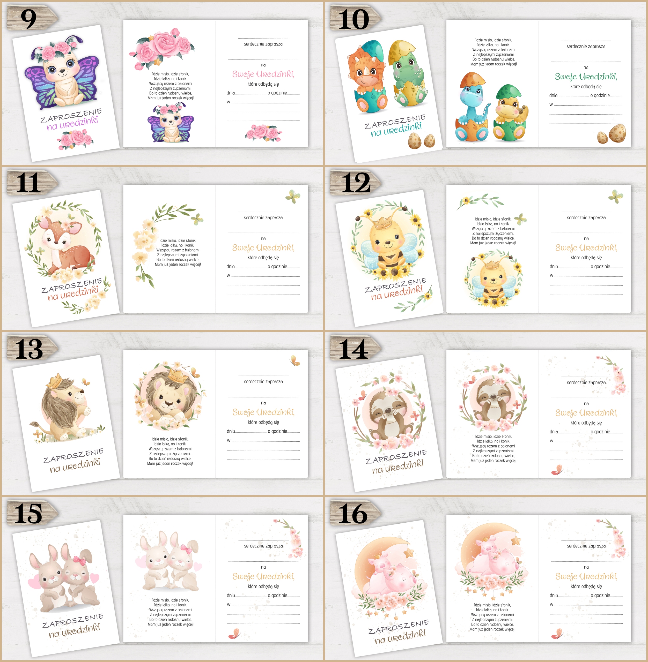 Zaproszenia na Roczek, Urodzinki, gotowe, piękne Wysokość produktu 14.8 cm