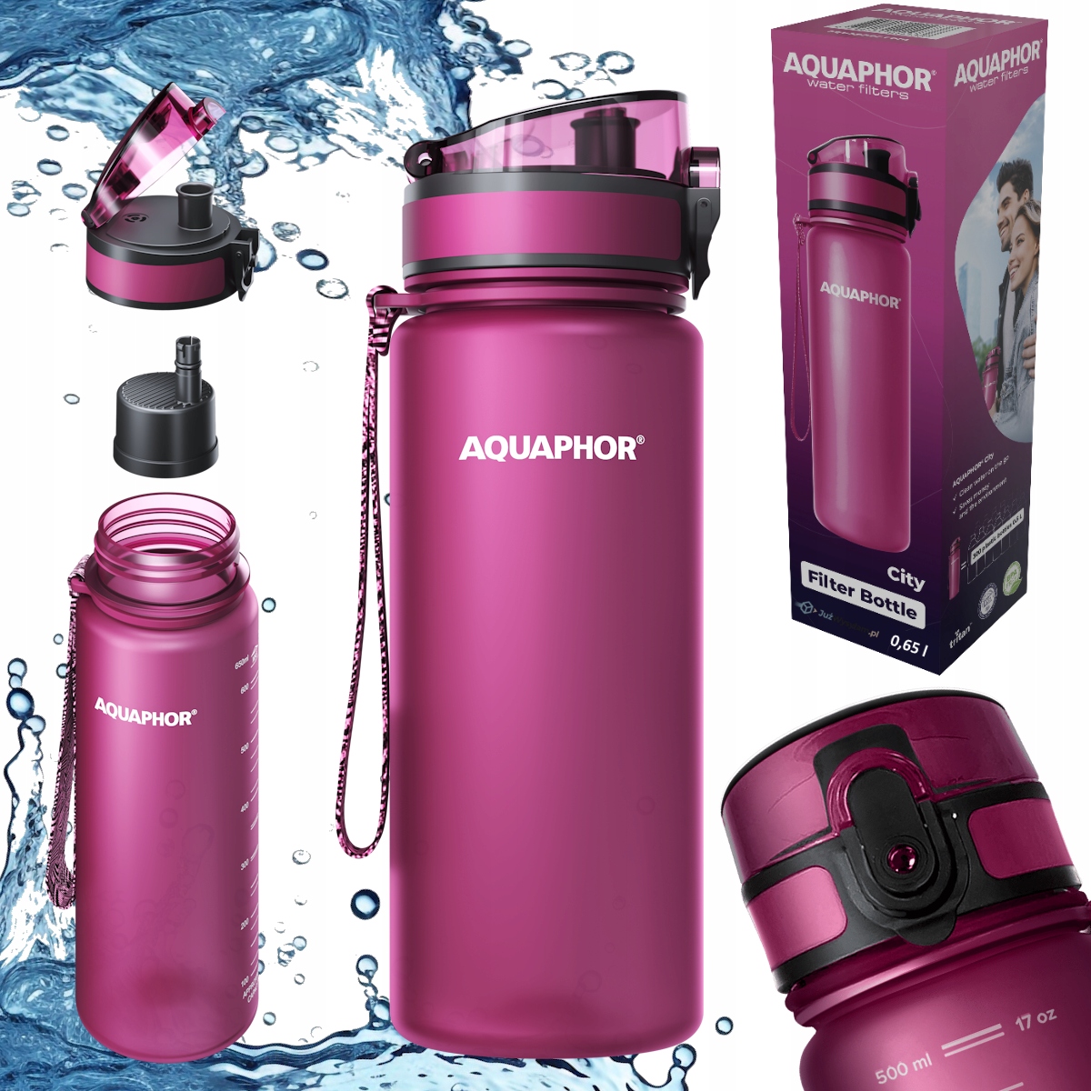 Lahev Na Pití Filtrační láhev na vodu Aquaphor City 0,65L bordó s filtrem