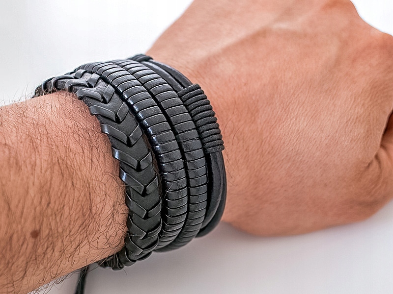 

Komplet Bransoletek, Skórzany Rzemień+sznurek Len