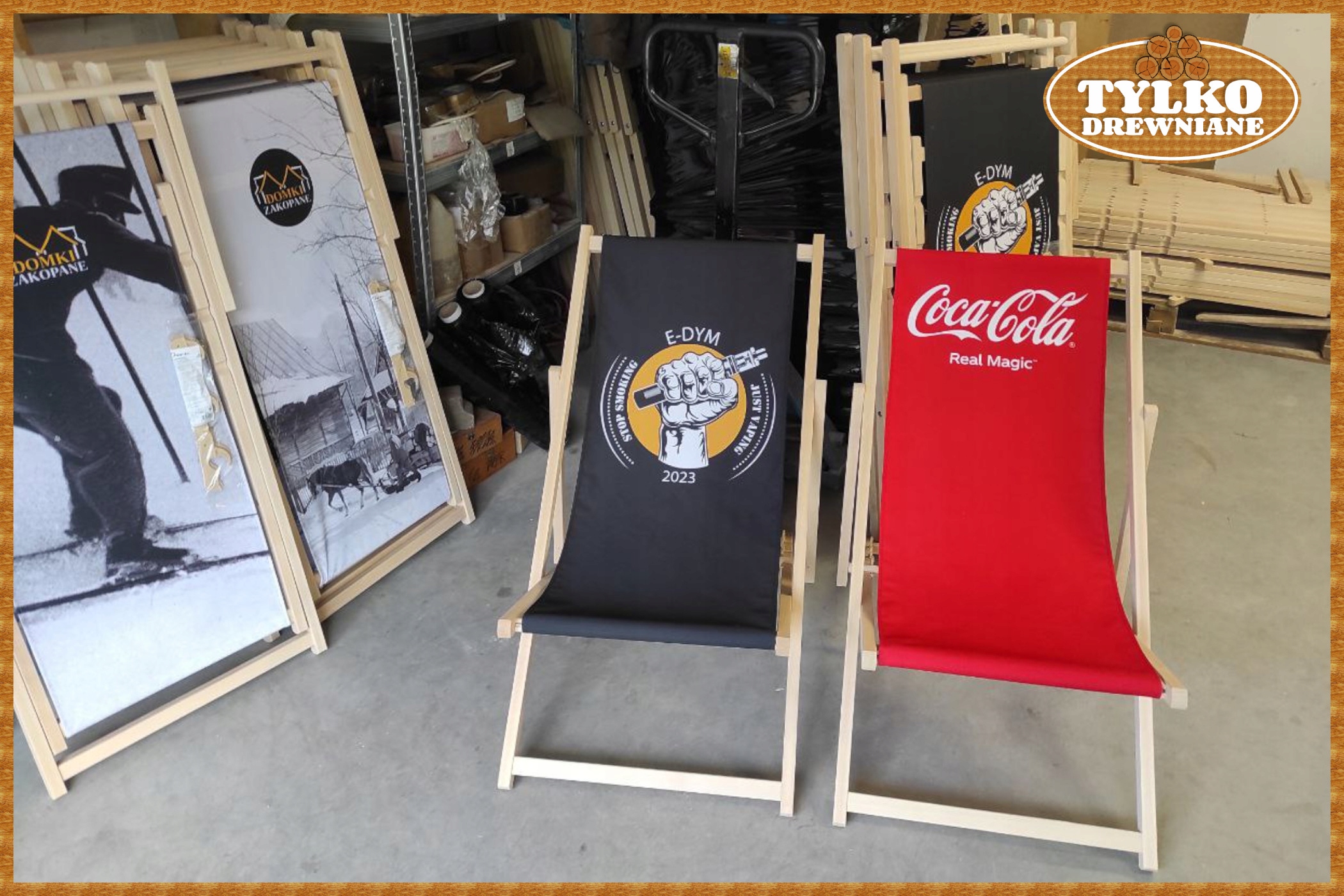 LEŻAK Z LOGO DREWNIANY PERSONALIZOWANY REKLAMOWY Z NADRUKIEM **Premium** Marka inna