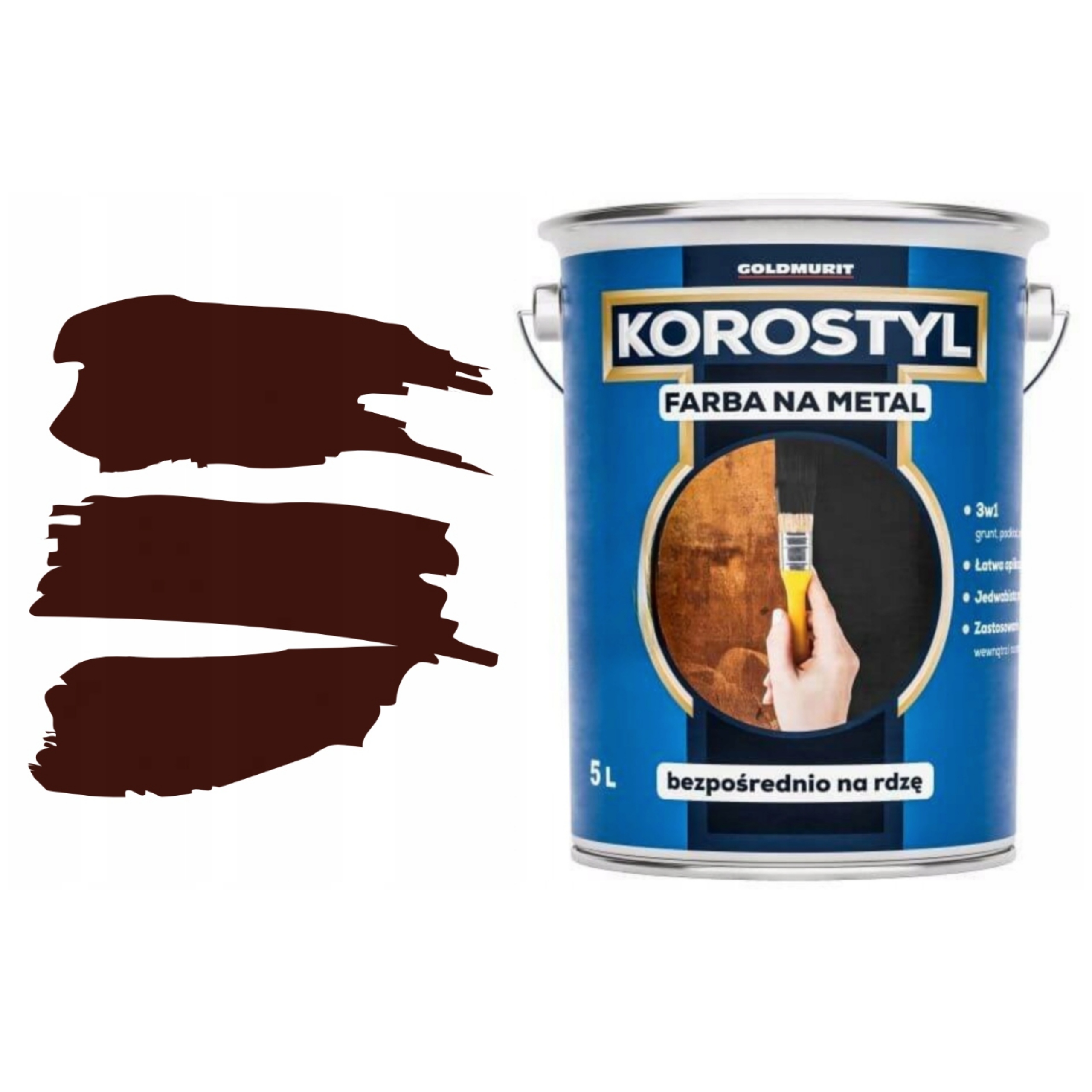Farba do Metalu Ochronna na Rdzę Wydajna Długotrwała Brązowa 5L Goldmurit