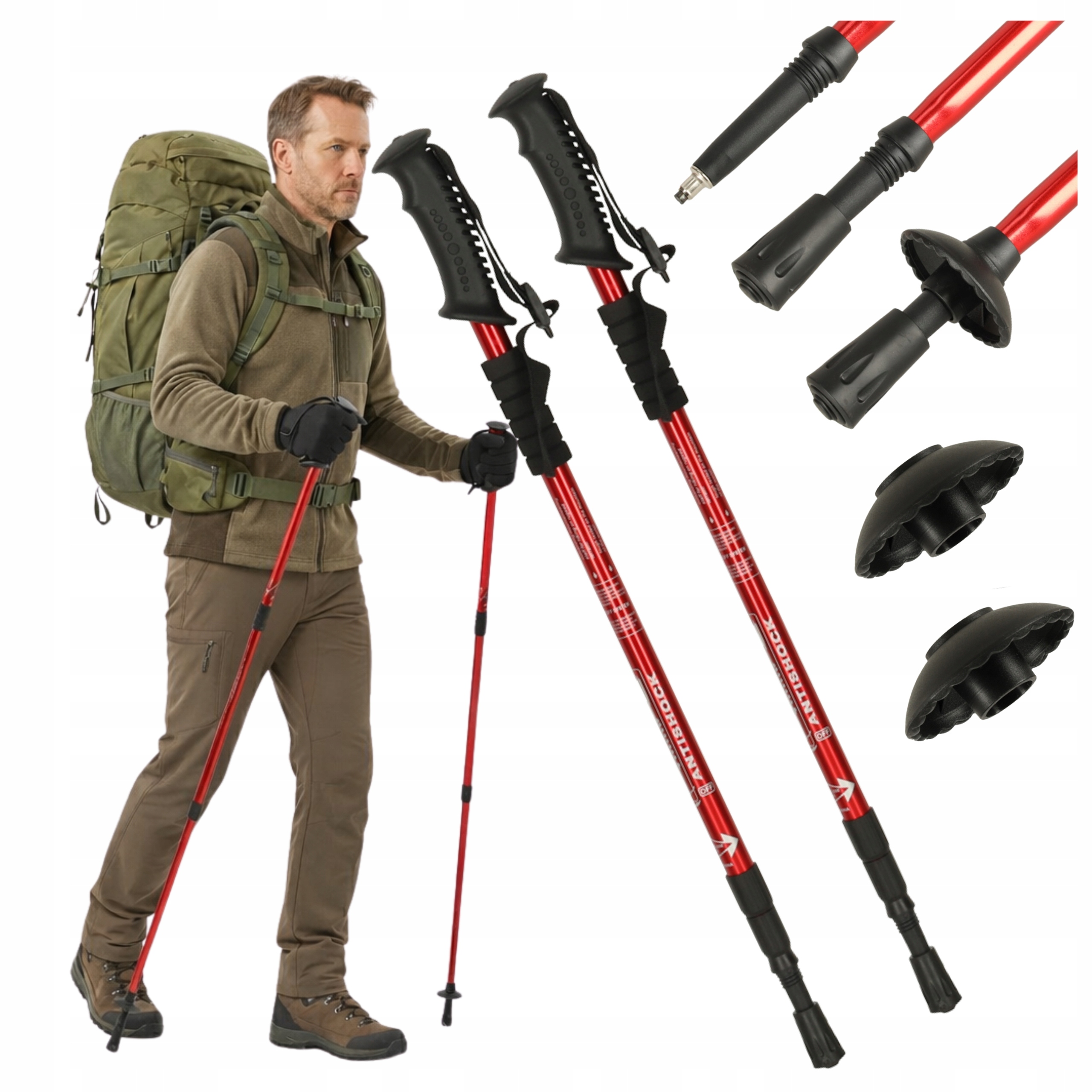 Kijki Trekkingowe Kije Do Nordic Walking Składane Regulowane 2 Szt Czerwone