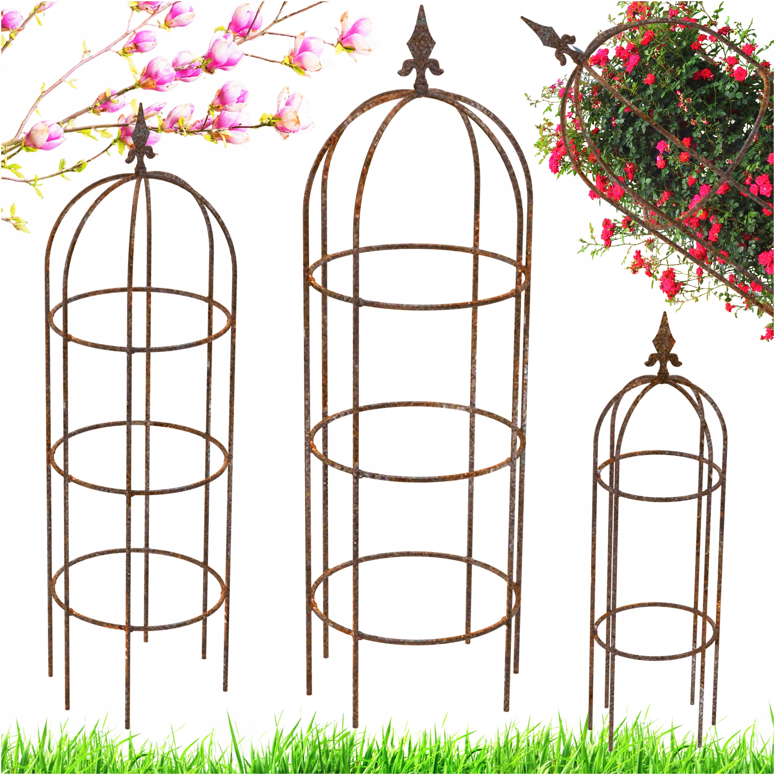 Záhradná Pergola Stojan Na Kvety Kovová Hrdza Sada X3
