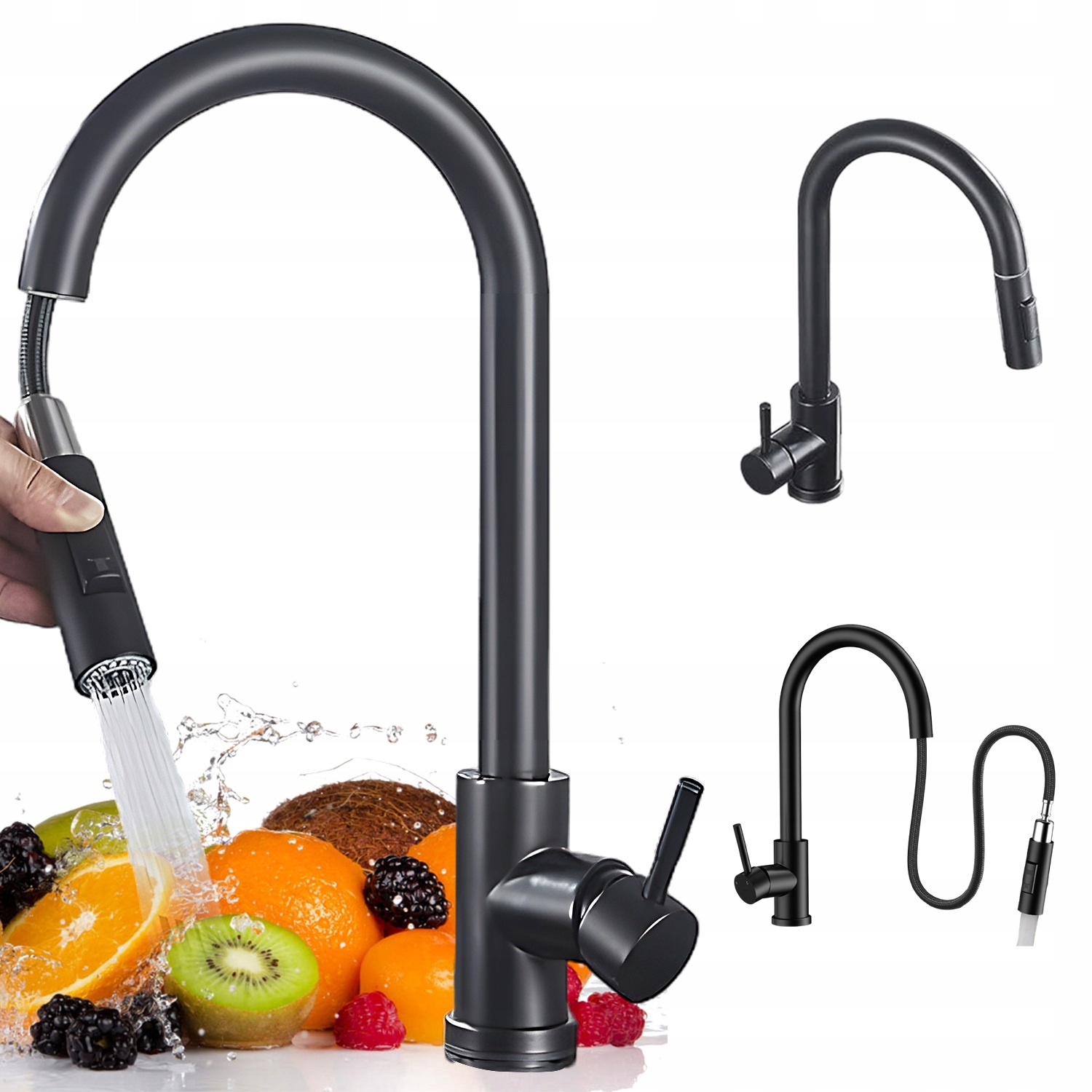 Kuchyňská Baterie Ocel Kartáčovaná Inox Vytahovací Sprcha Vysoká Otočná