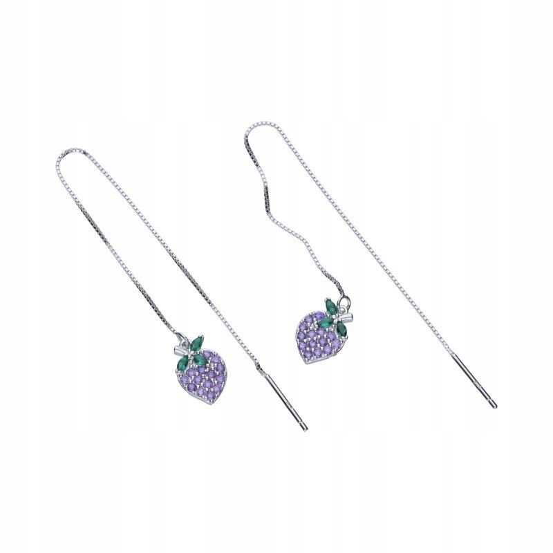 KOLCZYKI PRZEWLEKANE NA ŁAŃCUSZKU JEŻYNA MALINA ŚLIWKA SREBRO