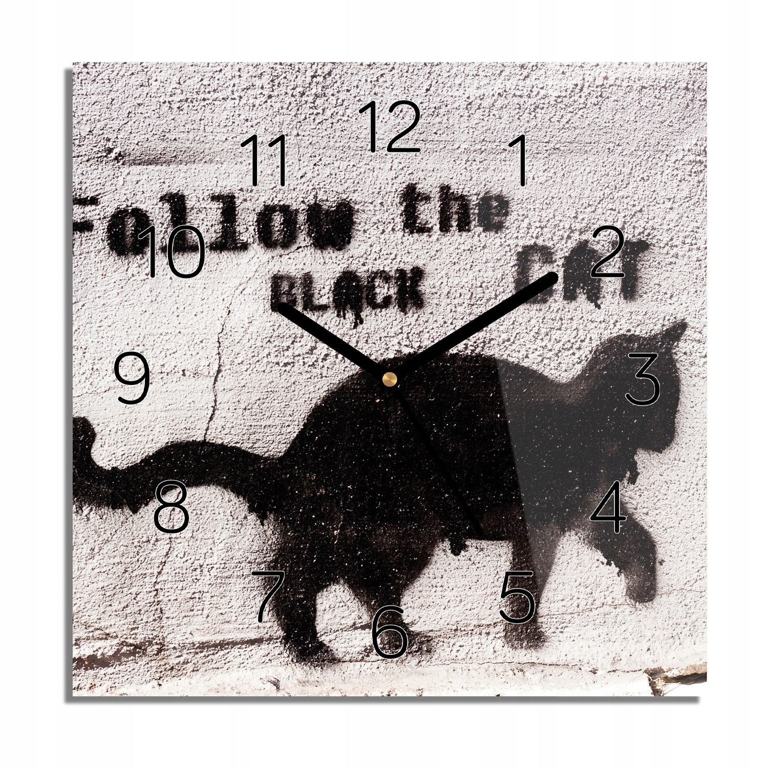 

Czarny kot graffiti zegar szklany 30x30 kwadratowy