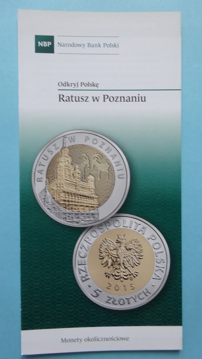 Folder 5 zł 2015 ,RATUSZ w POZNANIU,stan I (zest.5 szt)