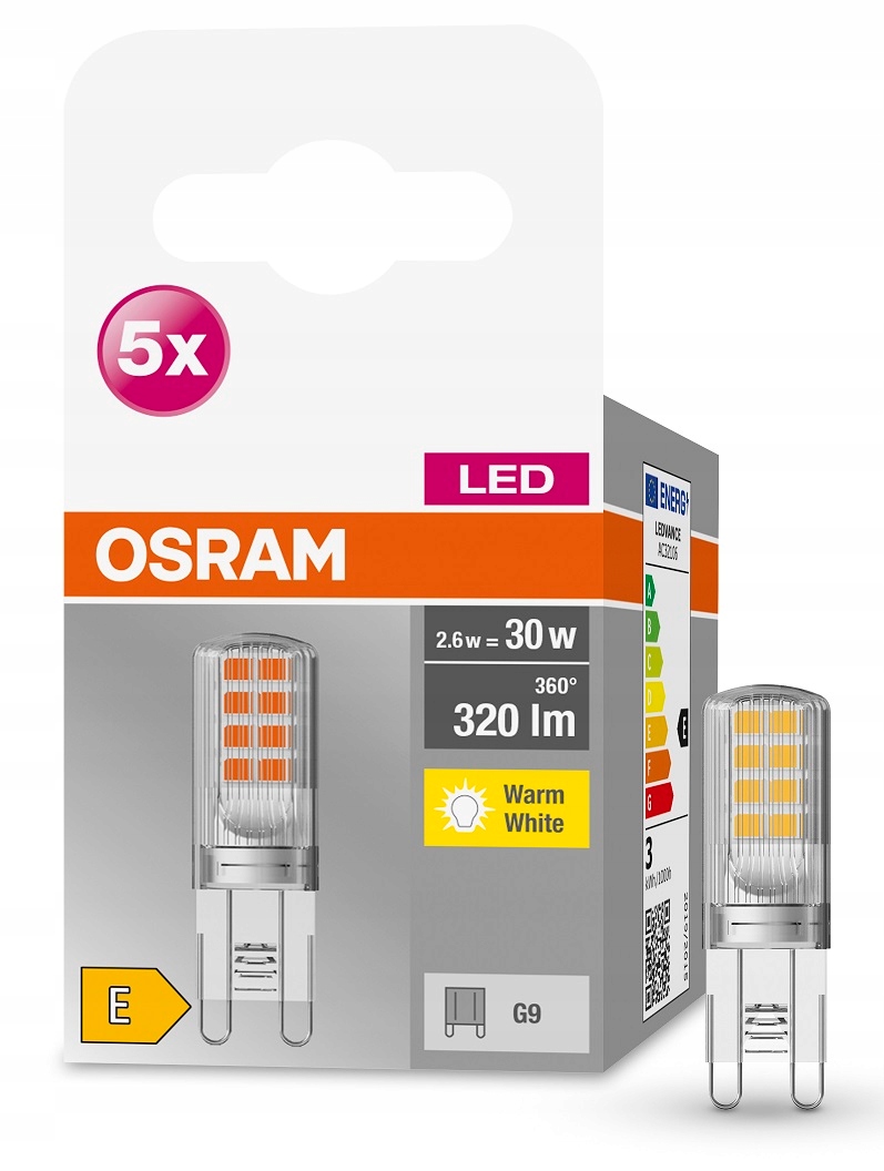 

5 x Osram Led kapsułka Pin 2.6W 2700K 230V G9