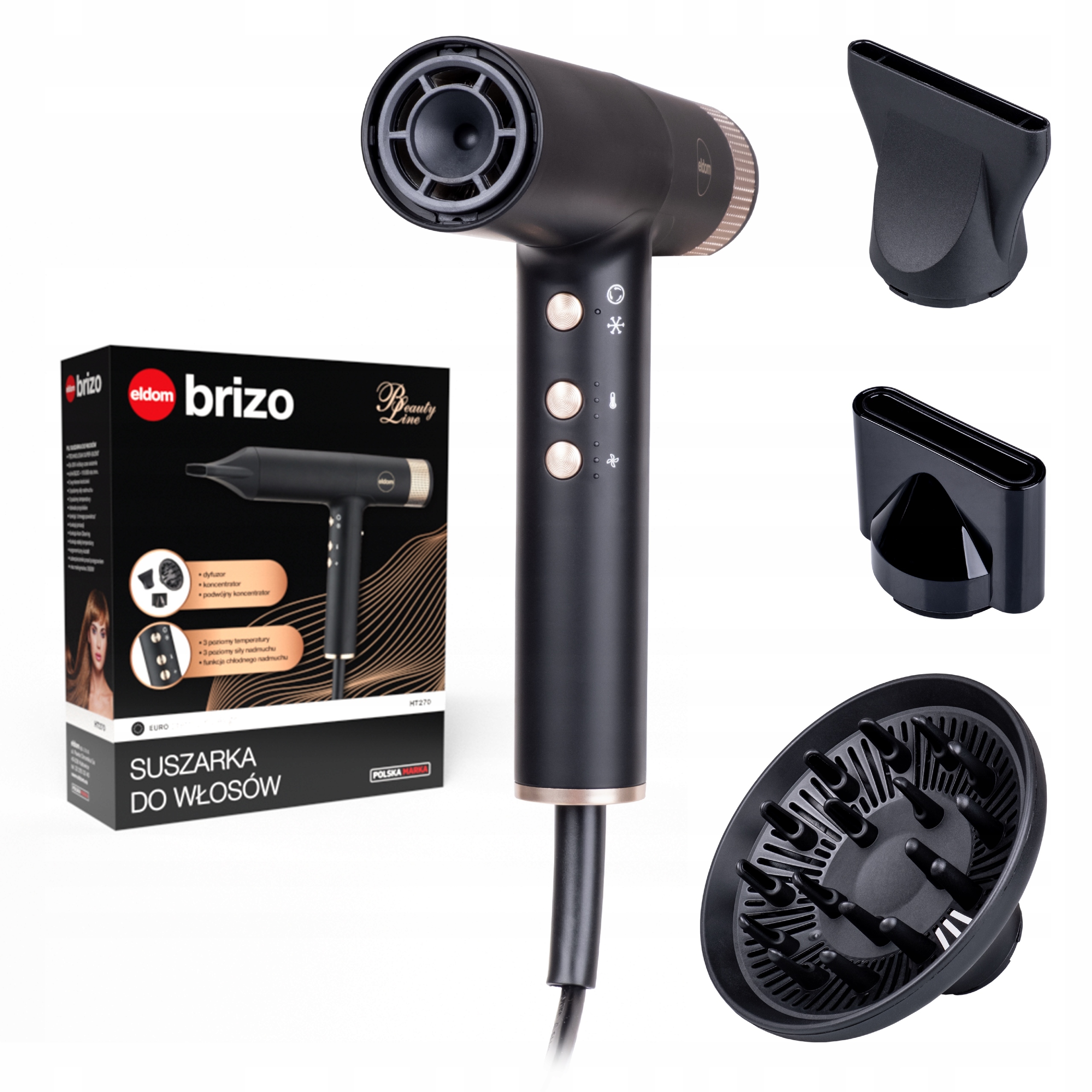 Suszarka Do Włosów Mocna Cicha Jonizacja Lekka 2000W Dyfuzor Koncentrator