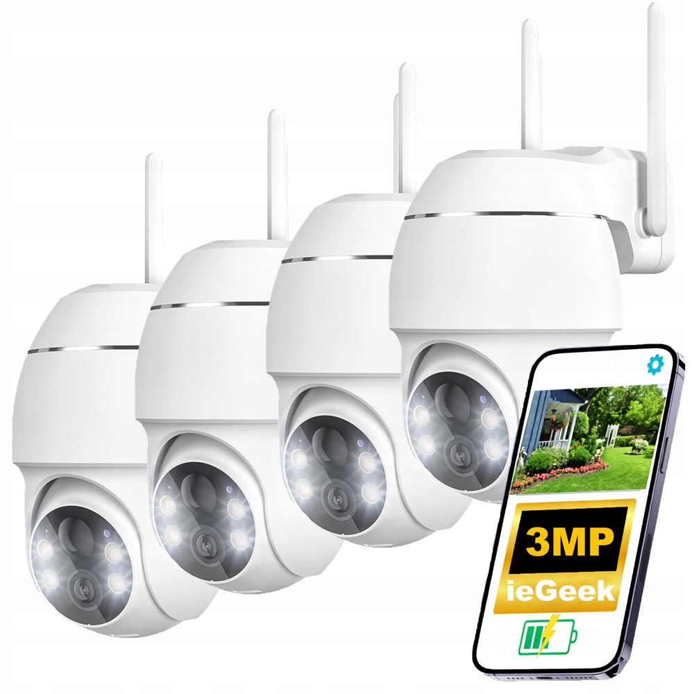 4 kusy Otočná Ip WiFi 3Mpx Audio Venkovní Kamera Napájená Bateriemi