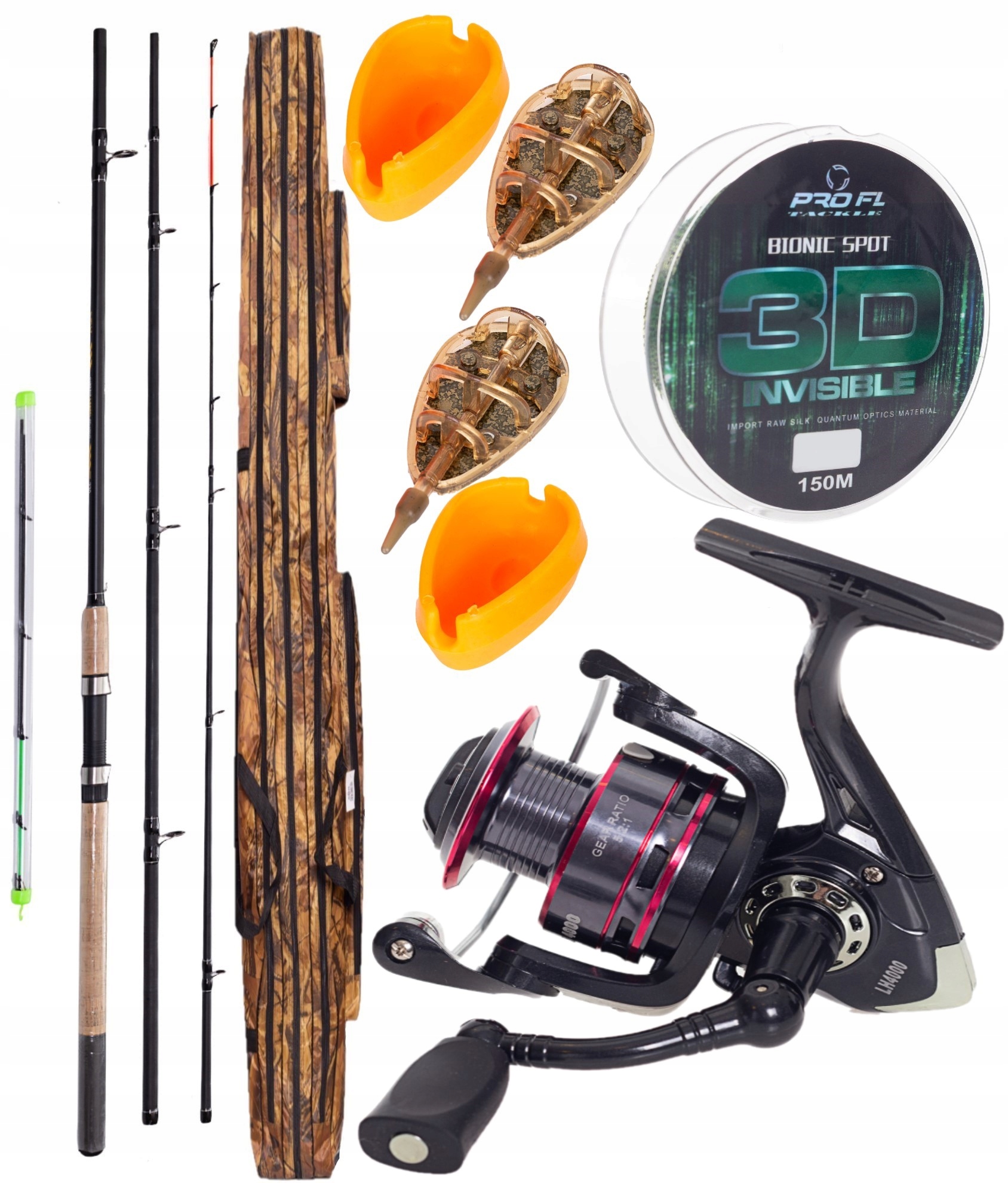 Zestaw Wędkarski 1X Wędka FEEDER+1X Kołowrotek LH4000+POKROWIEC 150CM+ŻYŁKA