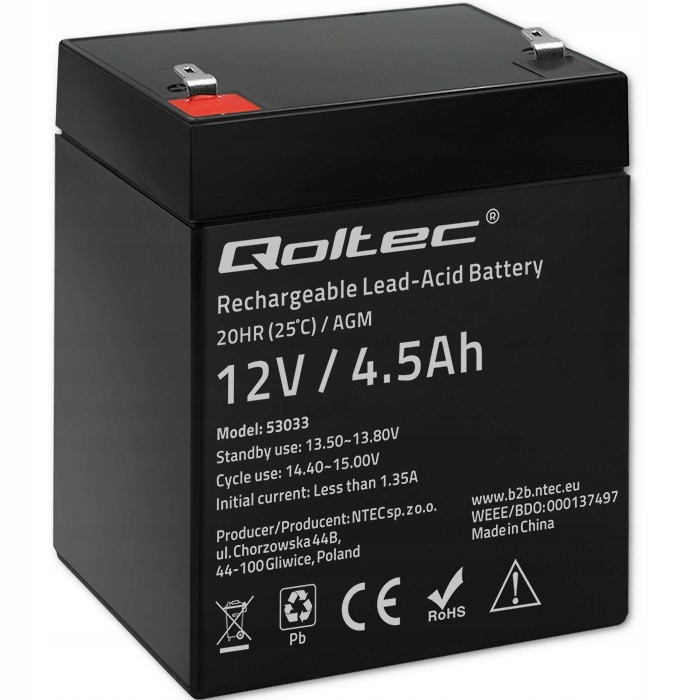 Qoltec Akumulator Agm 12V 4.5Ah max.1.35A