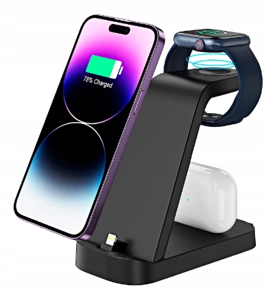 Apetiy Ładowarka podstawka 3w1 do iPhone Apple Watch AirPods czarny