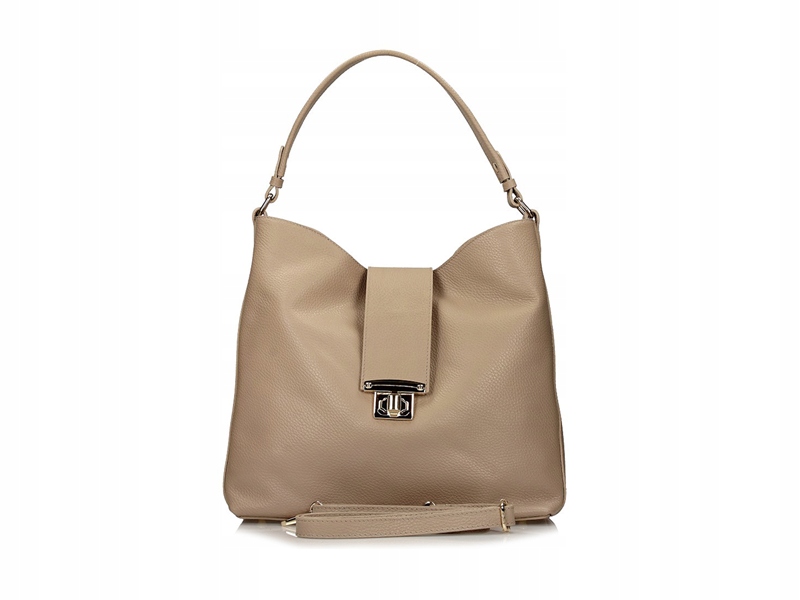 Taška s elegantním zapínáním, přírodní kůže, velká, béžová C233