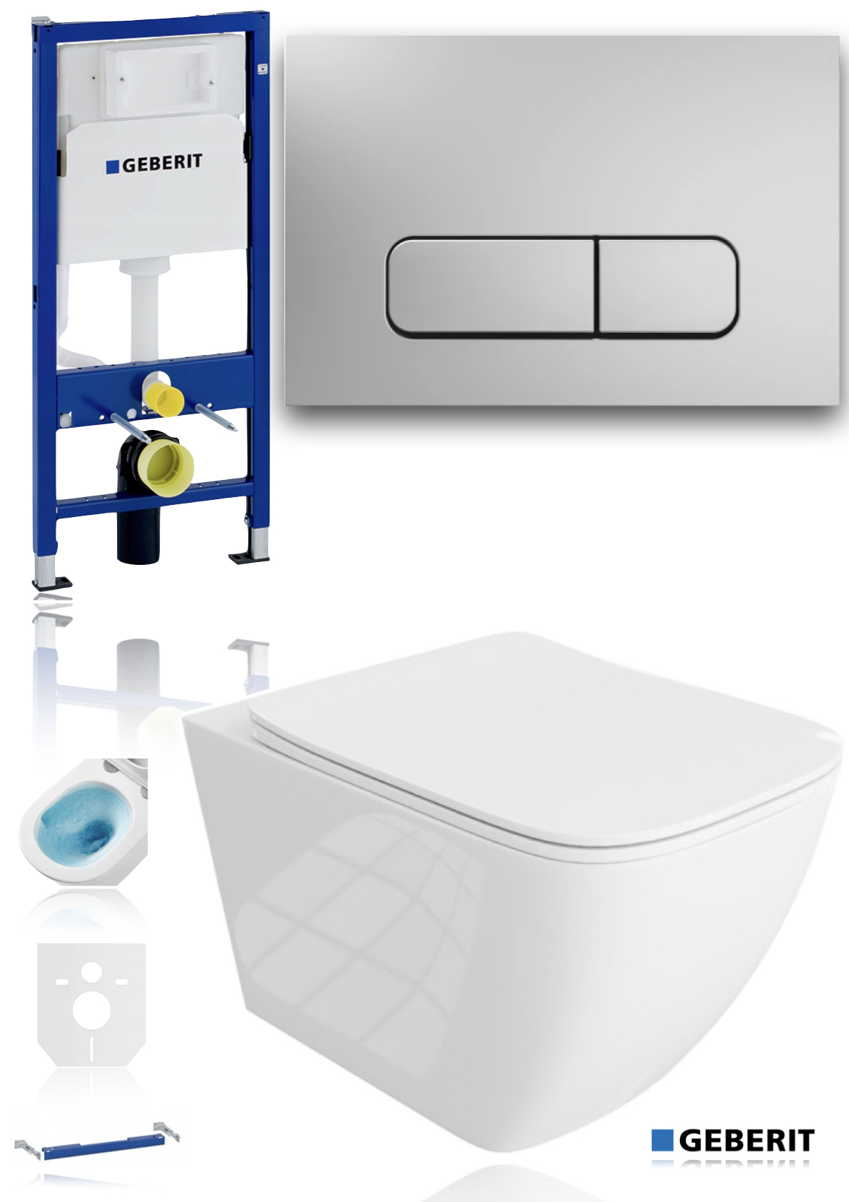 Geberit Delta stelaż 111.170.00.2 zestaw Wc miska wirowa Chrom Srebrny Mat