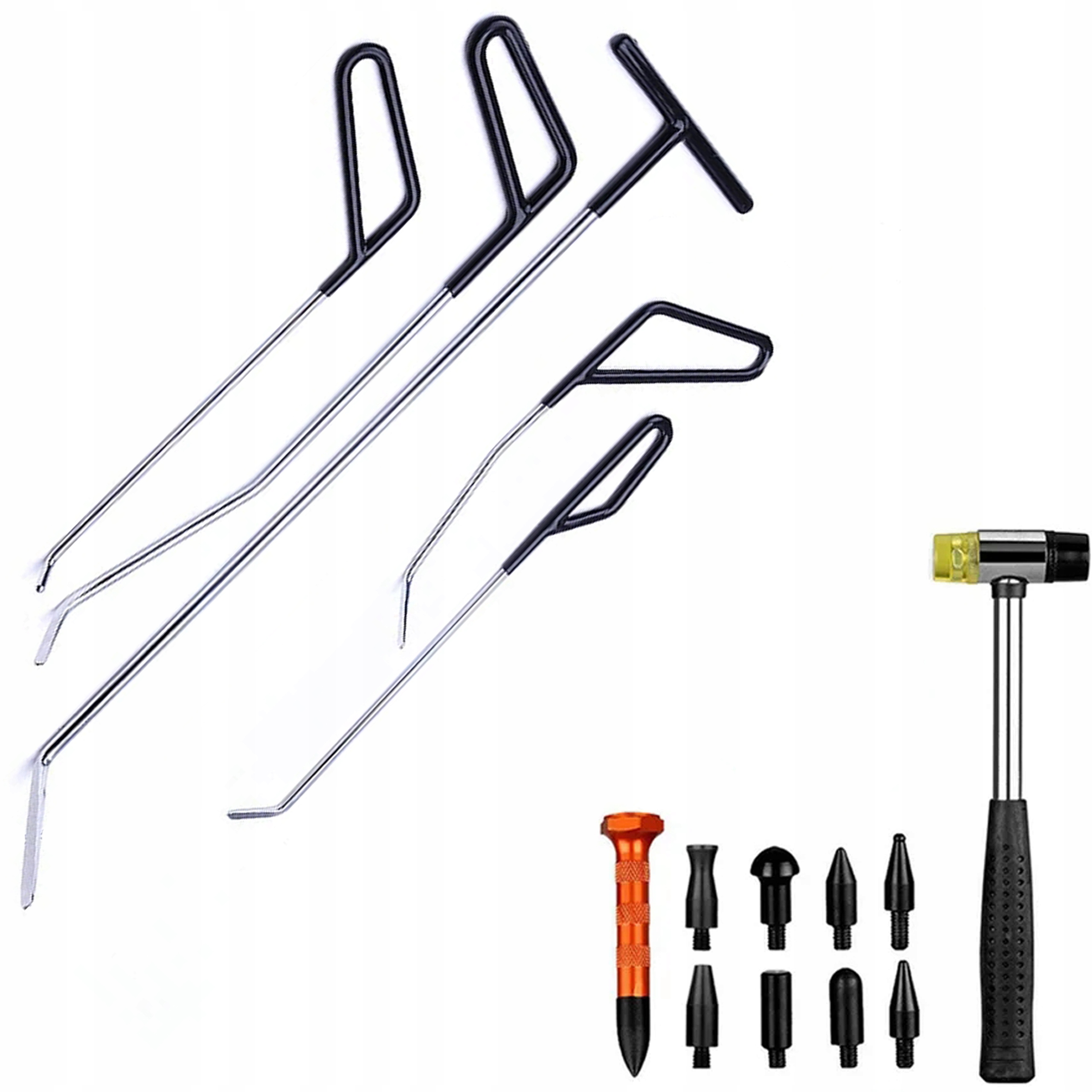 Sada nářadí pro opravu promáčklin karoserie tyče, lanka, kladivo, vytahováky