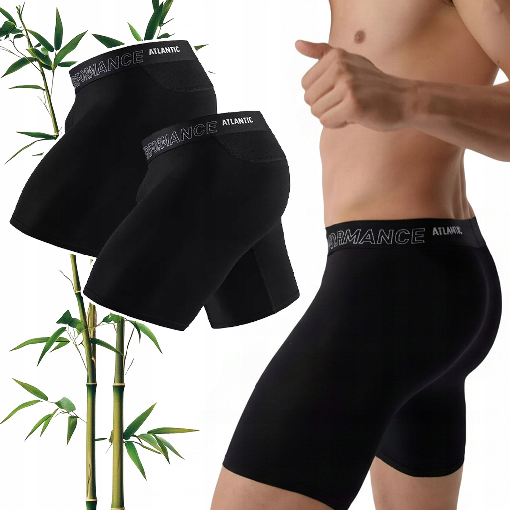 Bokserki Męskie Bambusowe Długa Nogawka Oddychające 2-PAK Atlantic L
