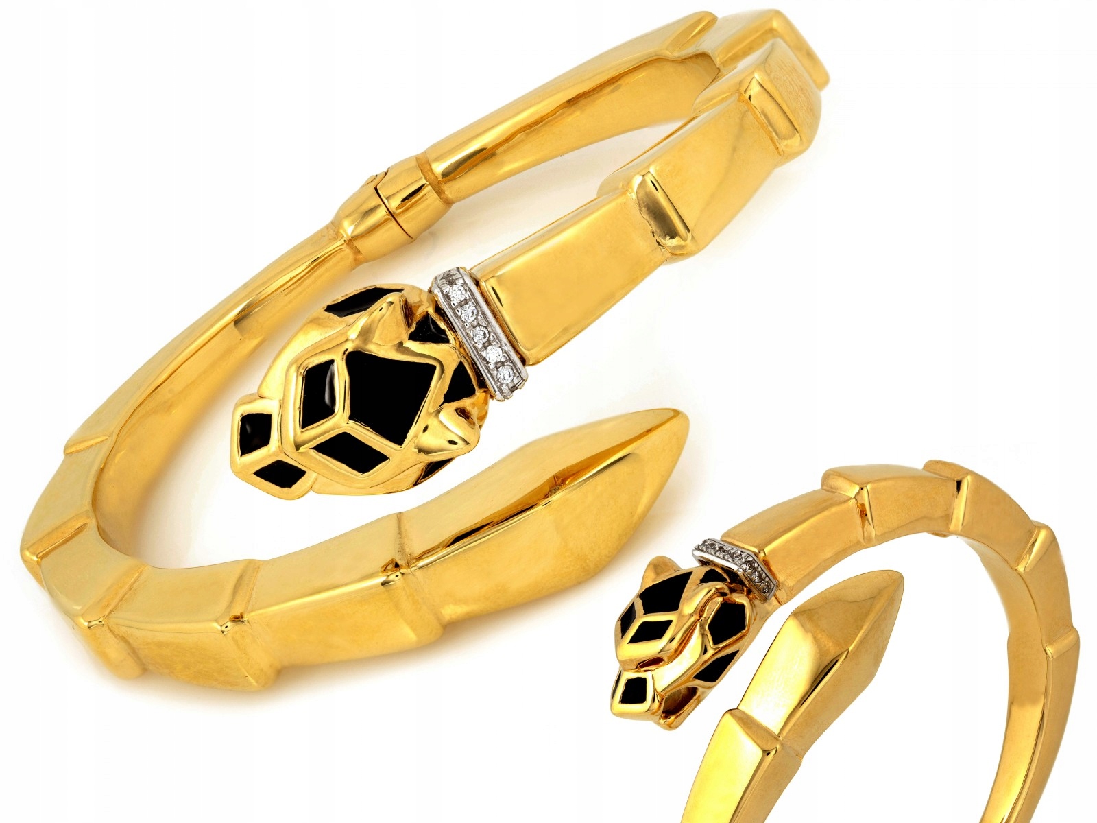 Exkluzivní náramek ze zlata 585, tuhý, masivní obruč s hlavou tygra