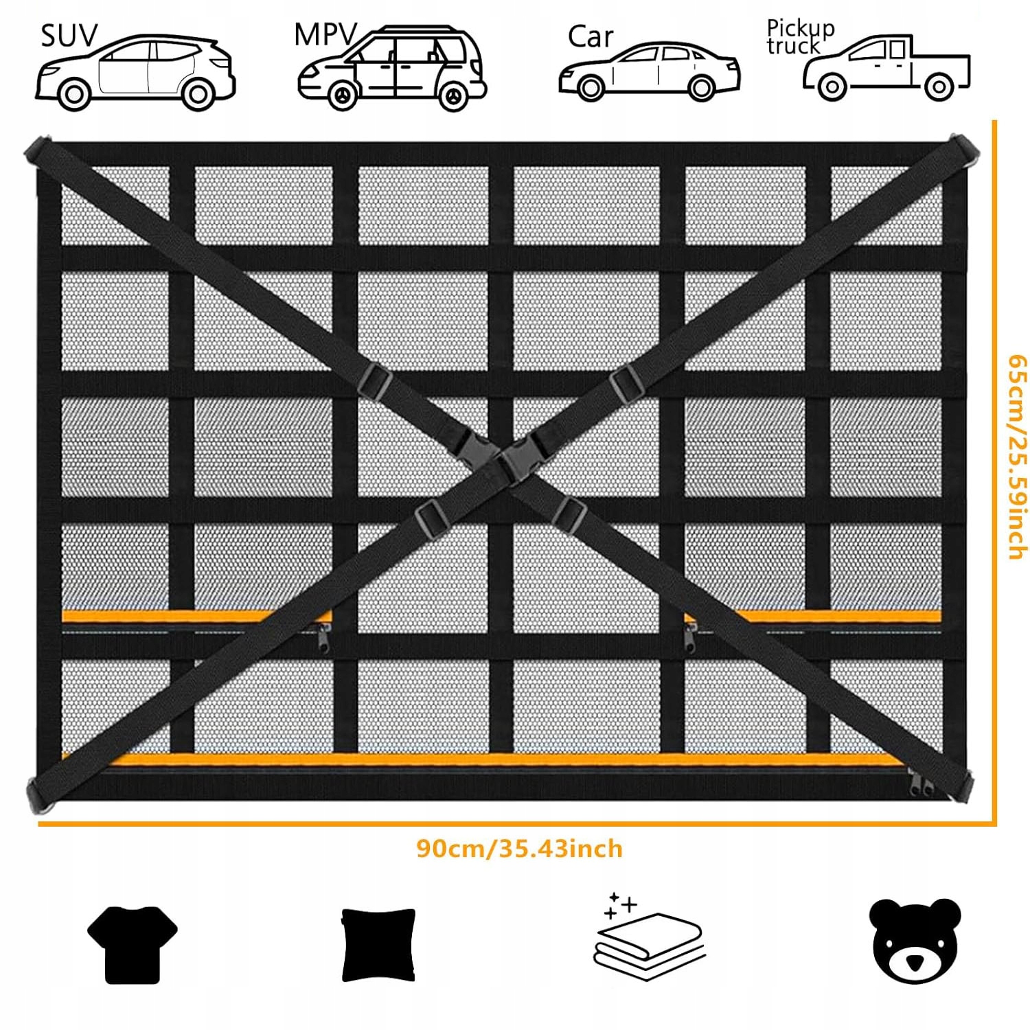 90X65 CM SAMOCHODOWA KIESZEŃ Z SIATKI ŁADUNKOWEJ, SIATKA NA DACH SAMOCHODU Producent inny