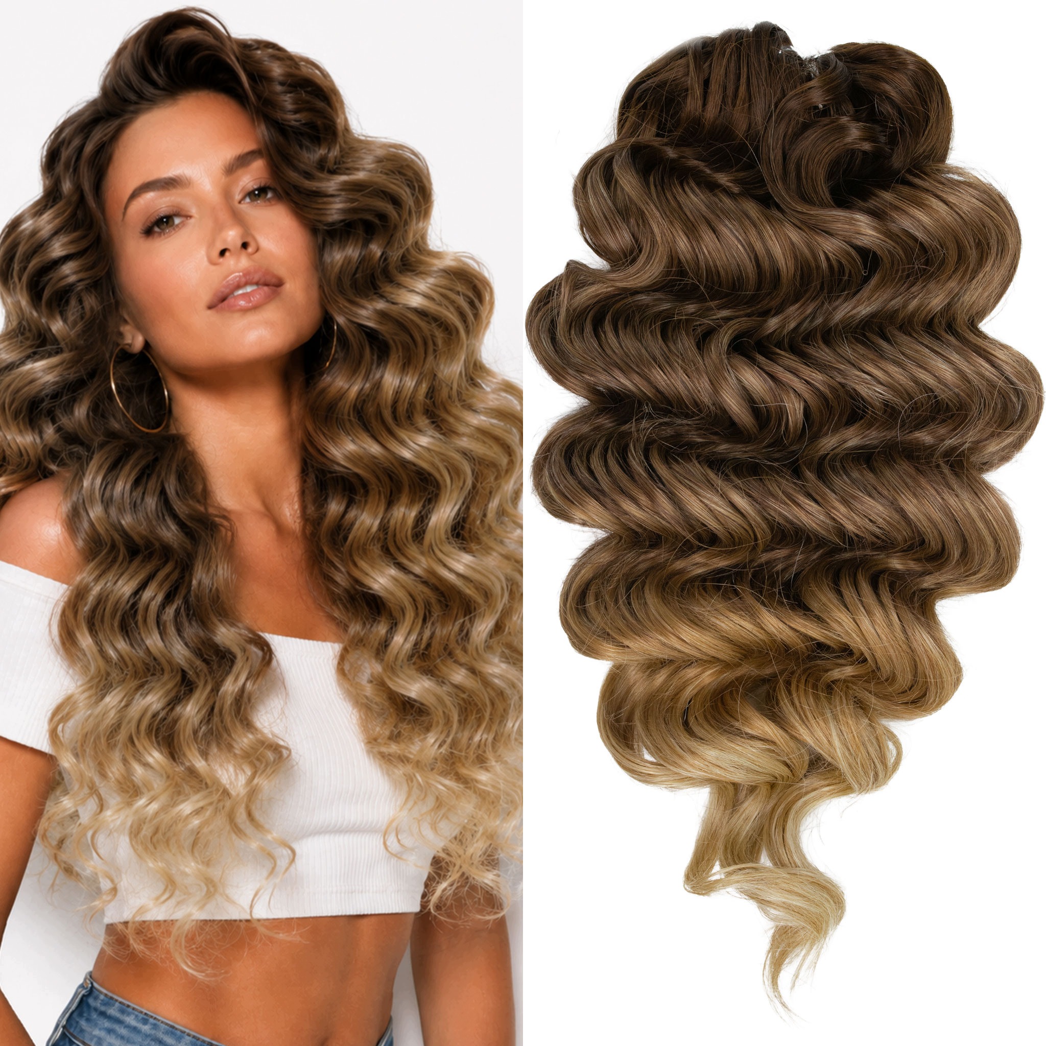 Włosy syntetyczne Afroloki Bella duże loki 20" 50cm 300g ombre brąz blond