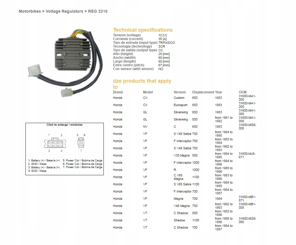 Dze Regulátor Napätia Honda Cx/vf/vt 81-87 (ESR650) ()