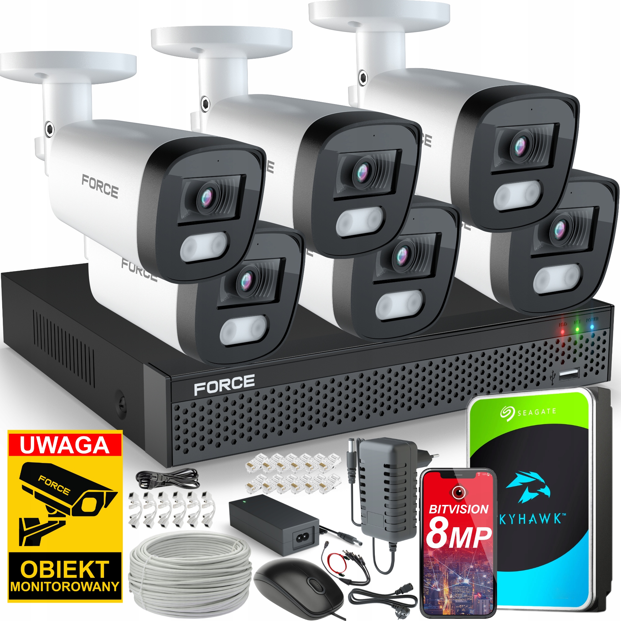 Force Monitorovací sada 6x Ip kamera 8MPx 4K Aplikace Disk 1T8