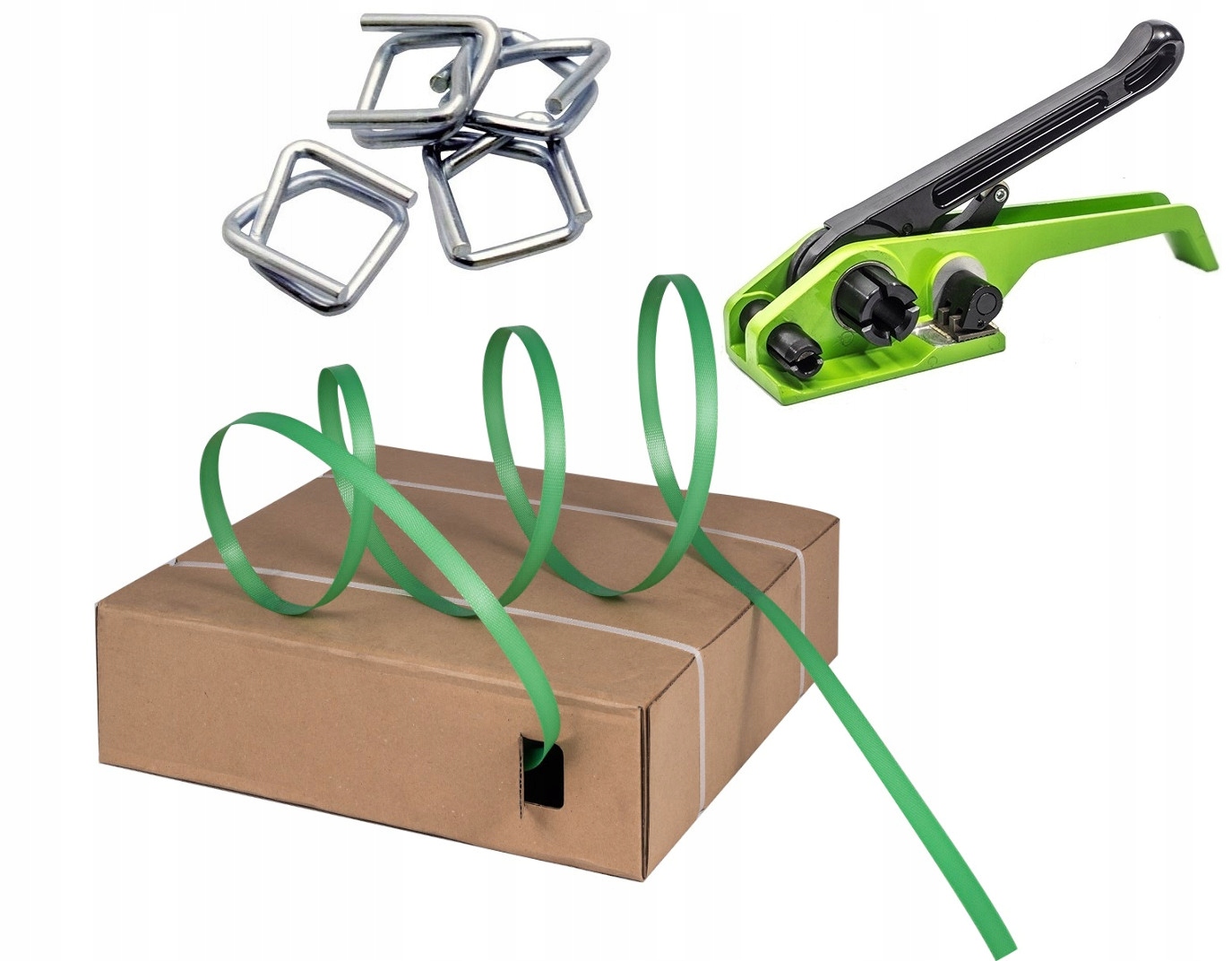 16 mm pp páska zelená v kartonu Bandownica spony Balicí Sada pro palety