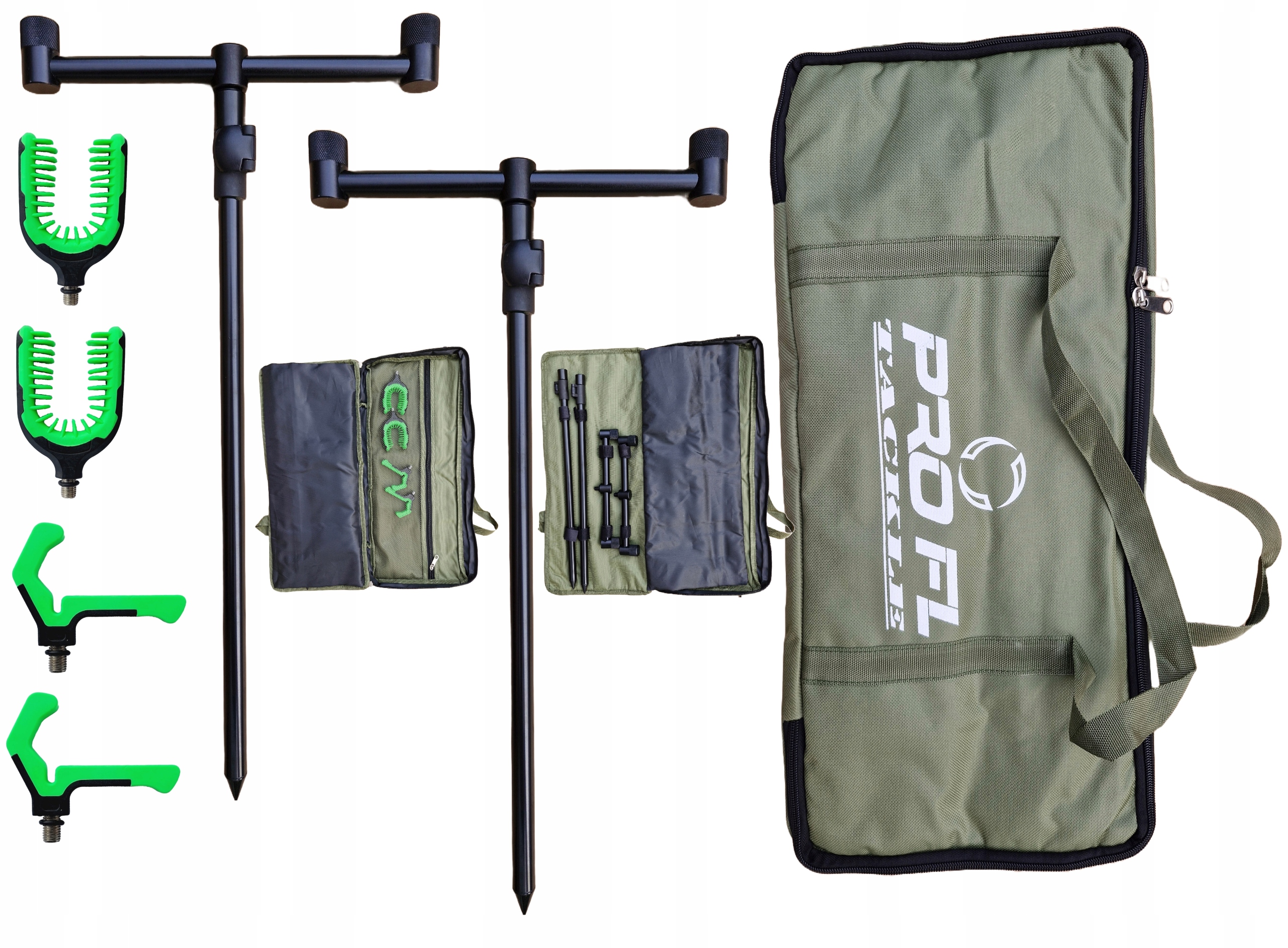 Zestaw 2x Podpórka wędkarska 2x Buzz Bar Stanowisko Feederowe Nasadki Torba