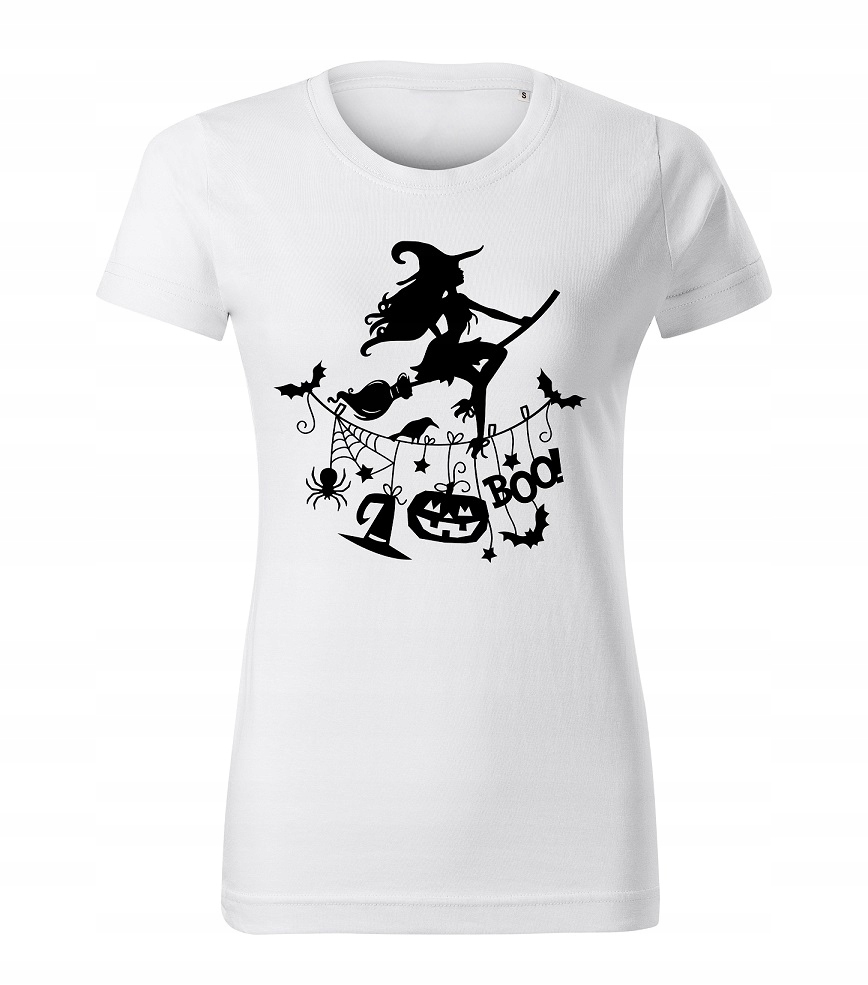 

Halloweenowa Koszulka Biała T-shirt nadruk Flex L
