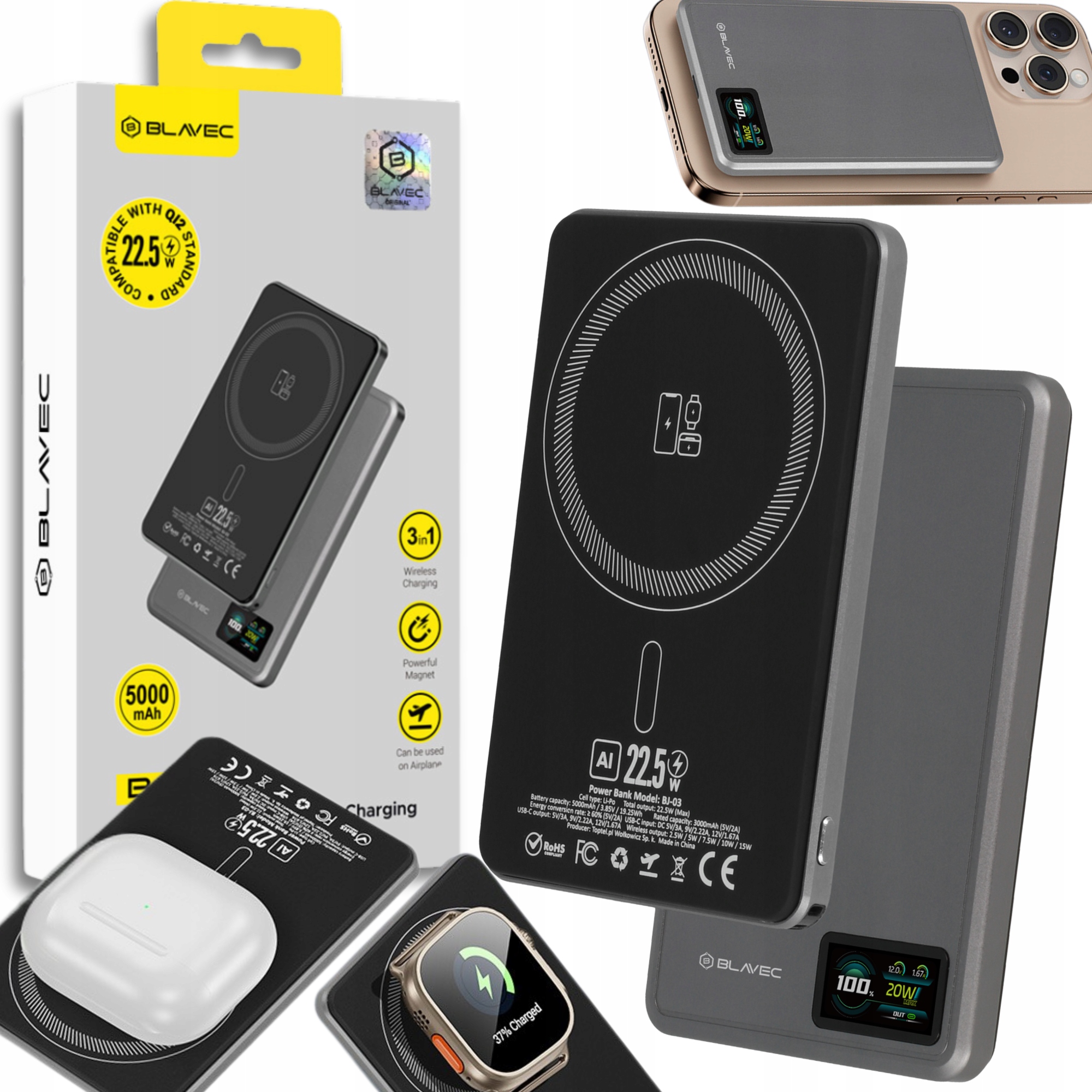 Powerbank Magsafe Indukcyjny Magnetyczny Bezprzewodowy Blavec 5000 mAh