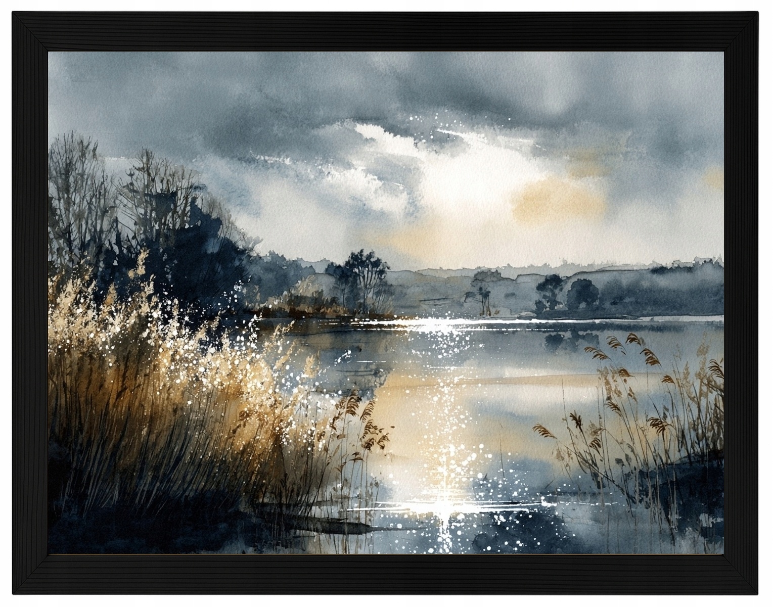 Plakát Rámeček Dřevo Krajina Jezero Mazury Břeh Trávy Slunce 80x60