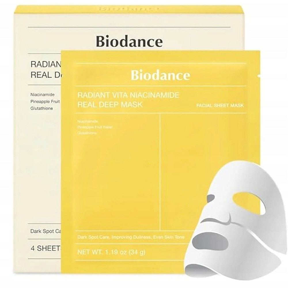 BIODANCE Radiant Vita Niacinamide Real Deep Mask - rozjaśniająca maseczka w płachcie z niacynamidem - zestaw 4 szt. — 13