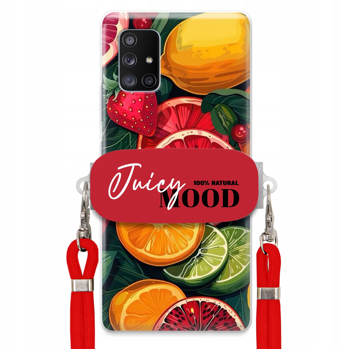 Puzdro pre Samsung A71 5G Červené Crossbody vodítko držiak Juice Mood Ovocie