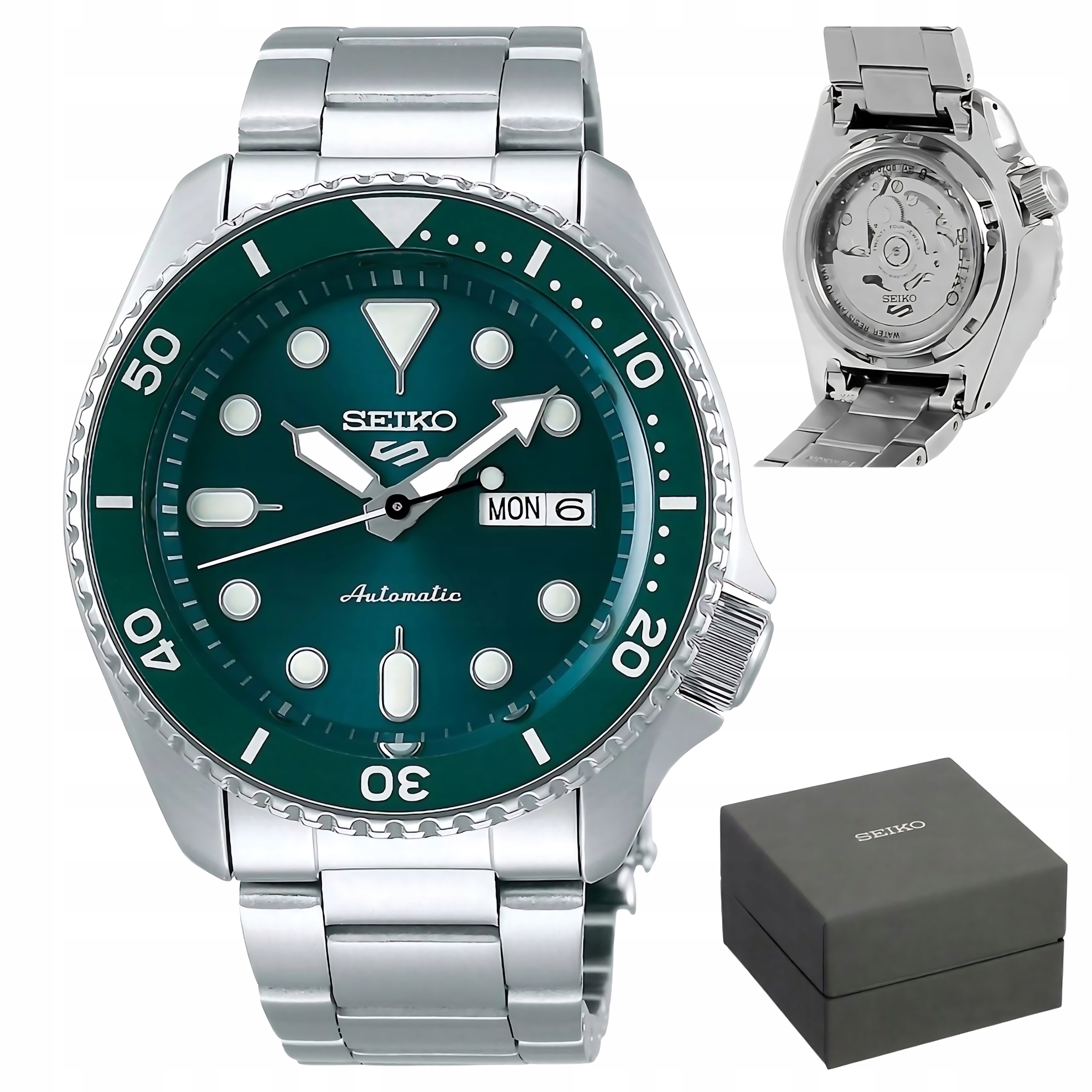 Pánské Hodinky Seiko 5 Sports SRPD61K1 Automat WR100 Zelená Smaragd krabička