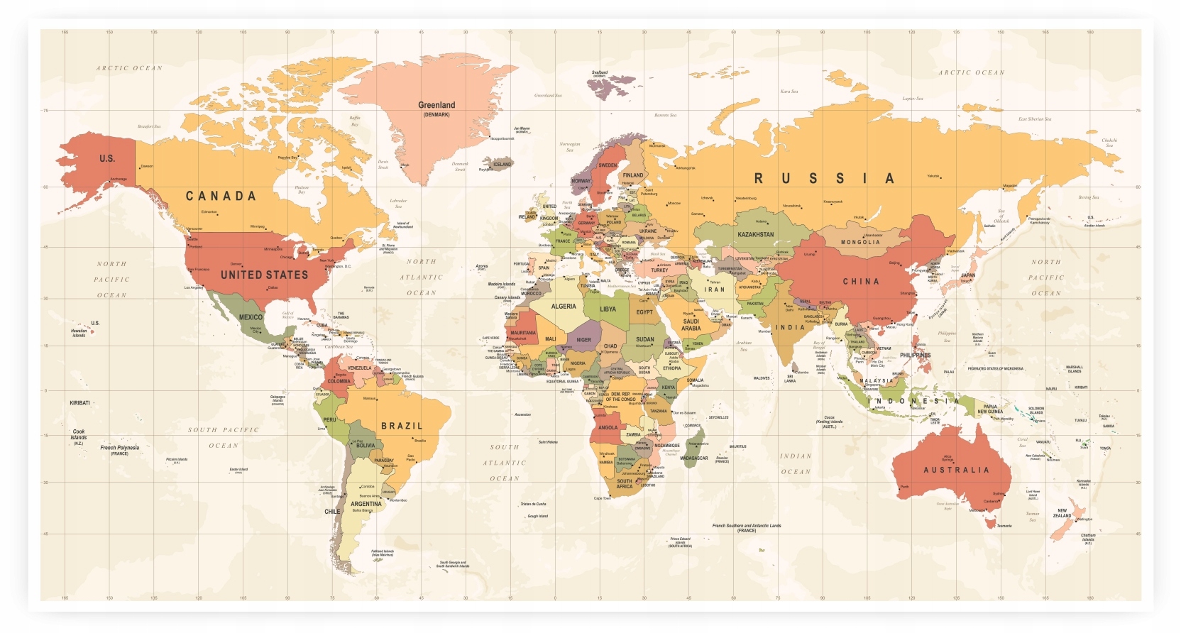 MAPA ŚWIATA plakat 95x50cm beż brąz #360