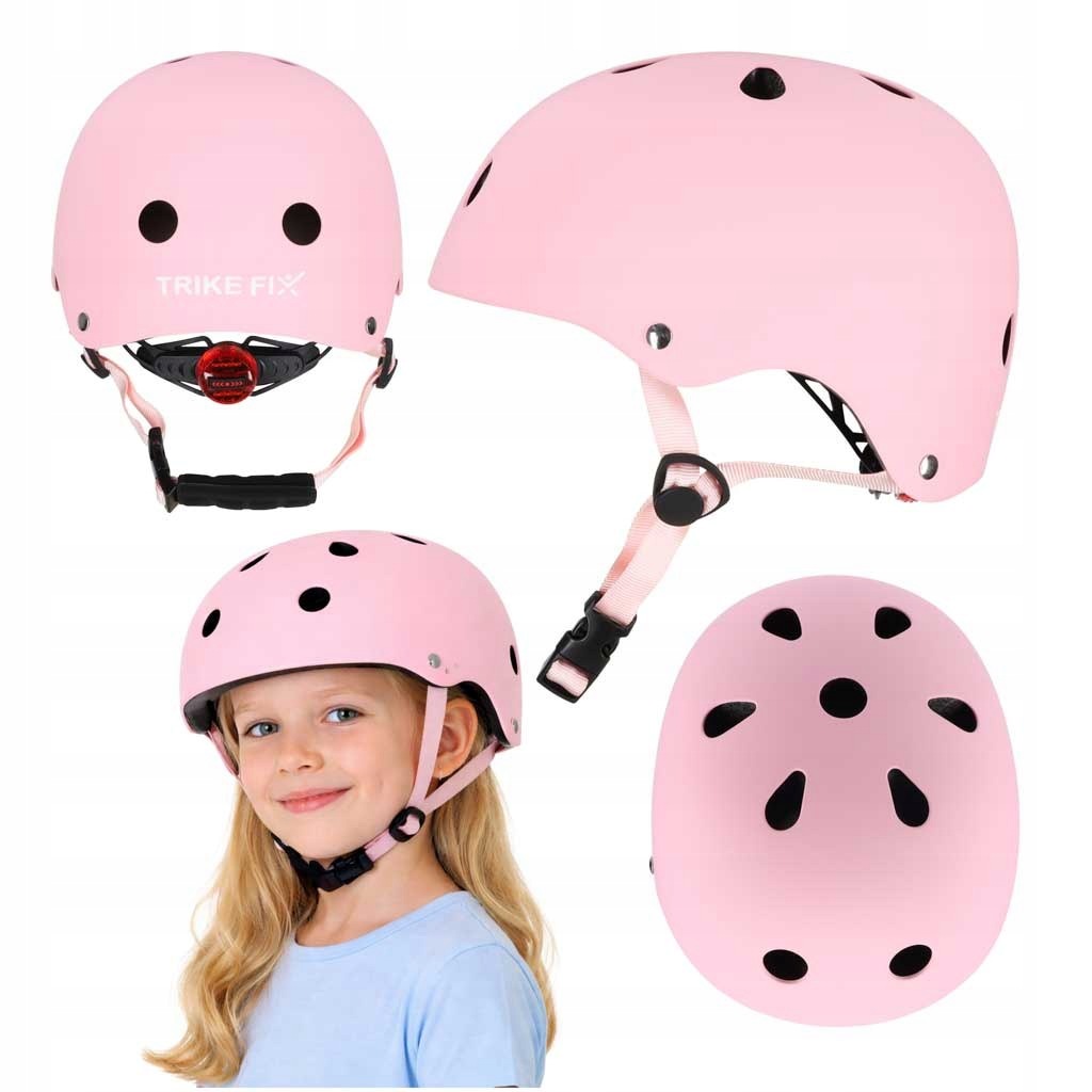Kask rowerowy dla dziecka Trike Fix dziecięcy regulowany Led S 48-54cm różo
