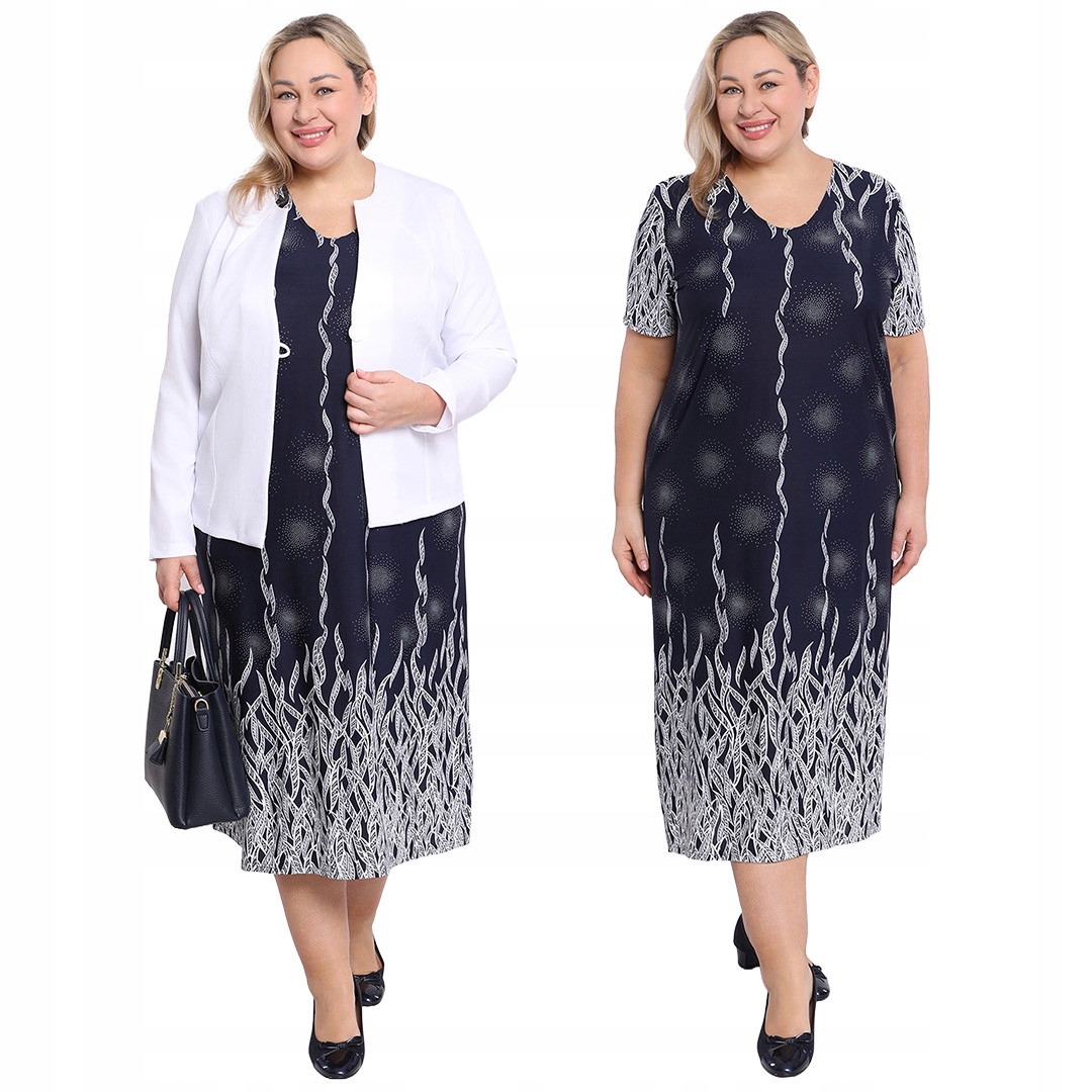 Tmavě modrá šaty s bílým vzorem plus size velikost 60/62