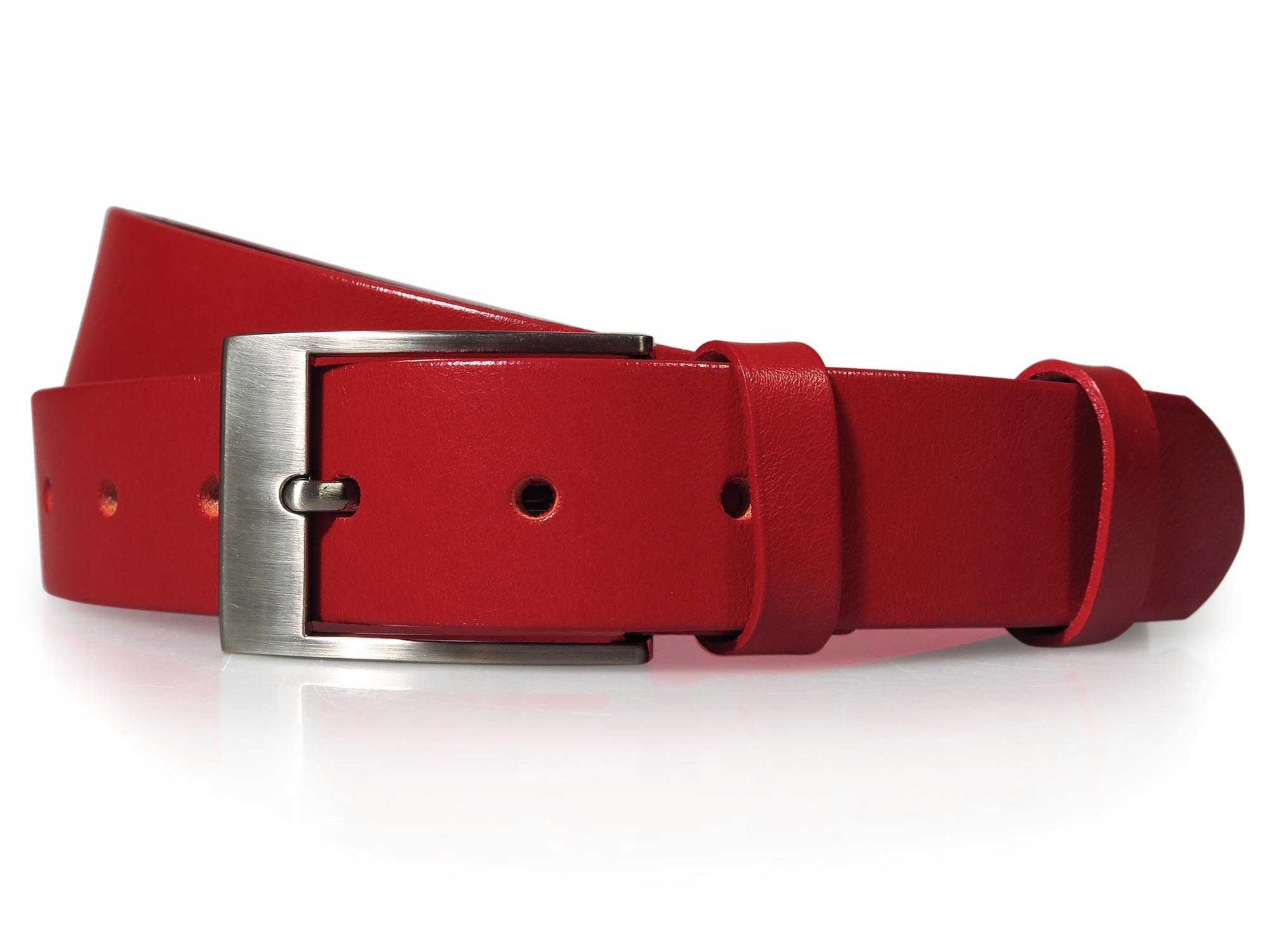 

Czerwony skórzany pasek męski KMG41 100 cm + Etui